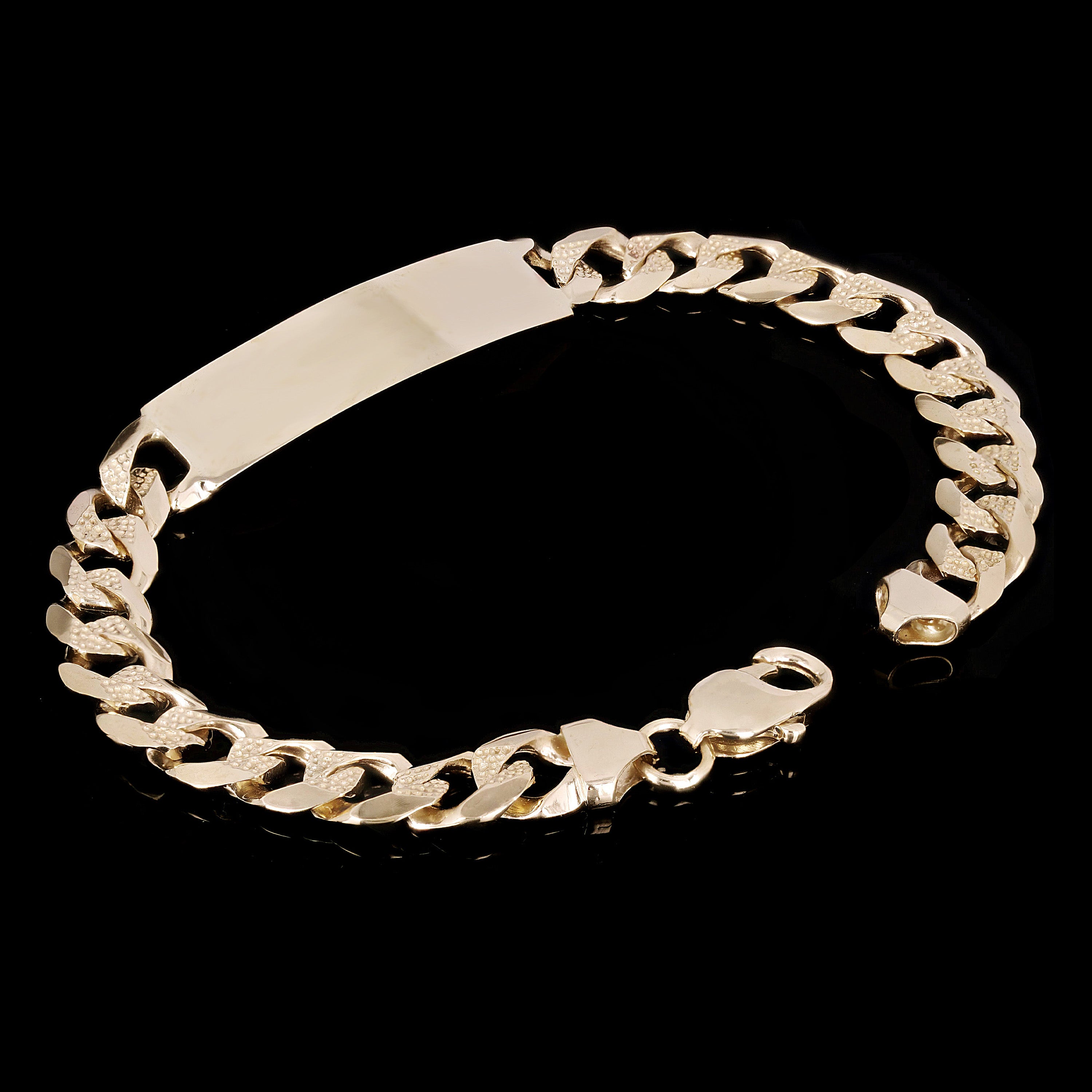 14k Yellow Gold Solid Pave Curb Cuban Link Chain ID Bracelet 7" 10.5mm 19.8 grams - 7" 19.8 grams