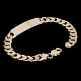14k Yellow Gold Solid Pave Curb Cuban Link Chain ID Bracelet 7" 10.5mm 19.8 grams - 7" 19.8 grams