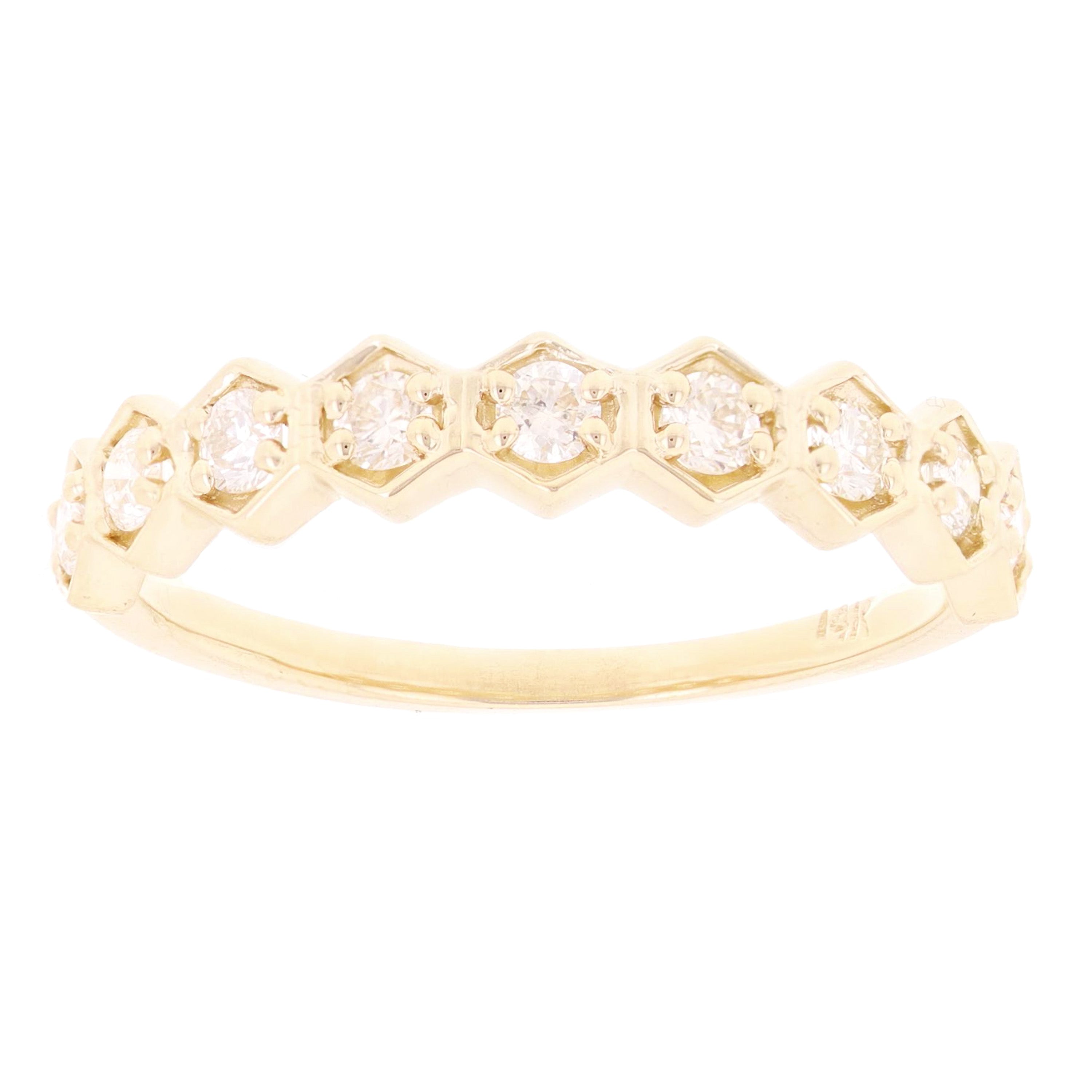 14k Yellow Gold 0.35ctw Diamond Polygon Stackable Wedding Polished Band Size 6.5 - Yellow