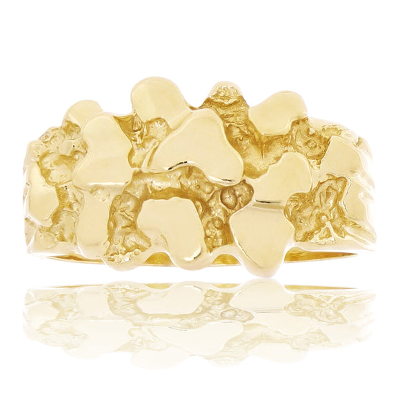 14k Yellow Gold Nugget Style Ring Band 11mm Size 7 - Ring Size 7