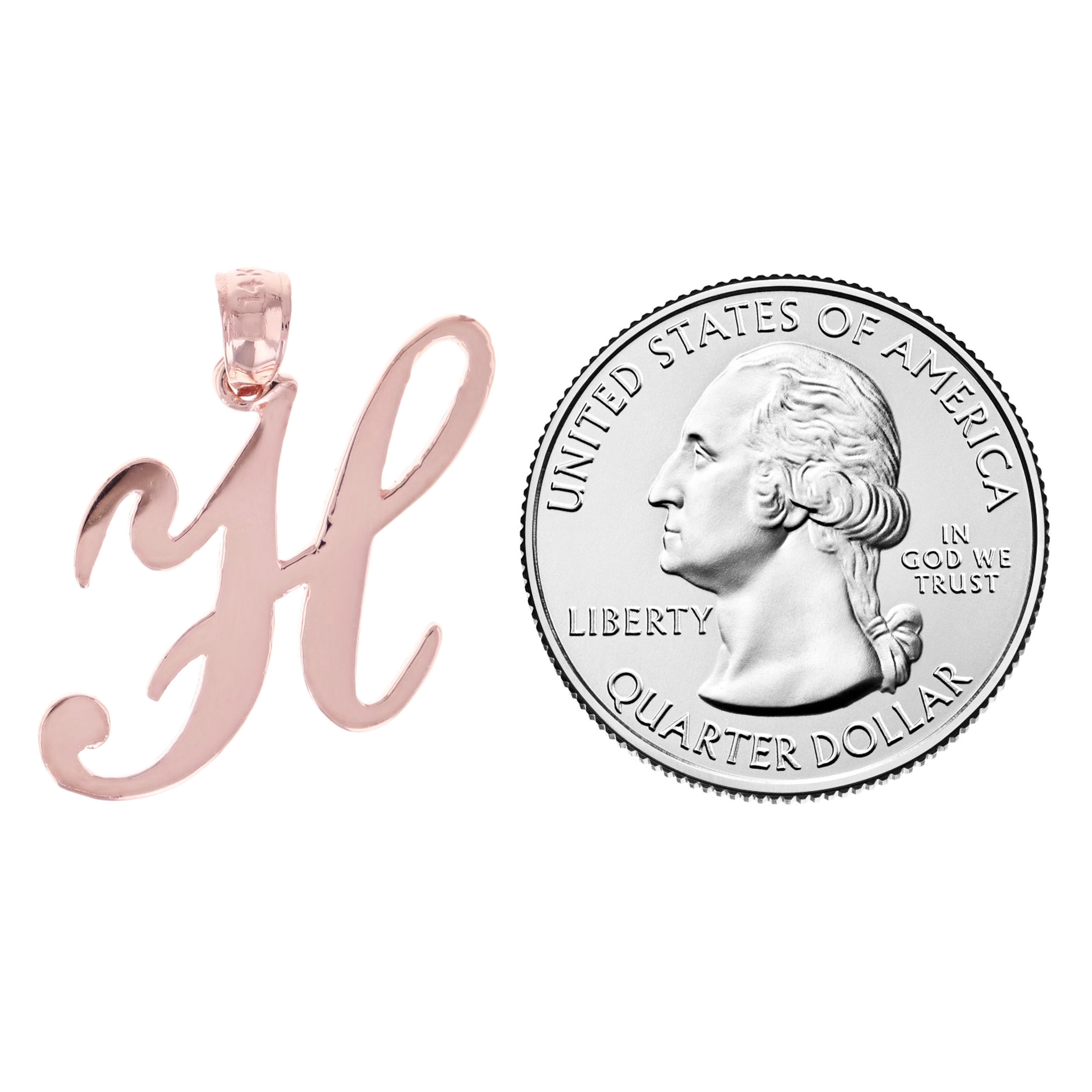 14k Rose Gold Initial Letter H Alphabet Charm Pendant - Letter H,Rose