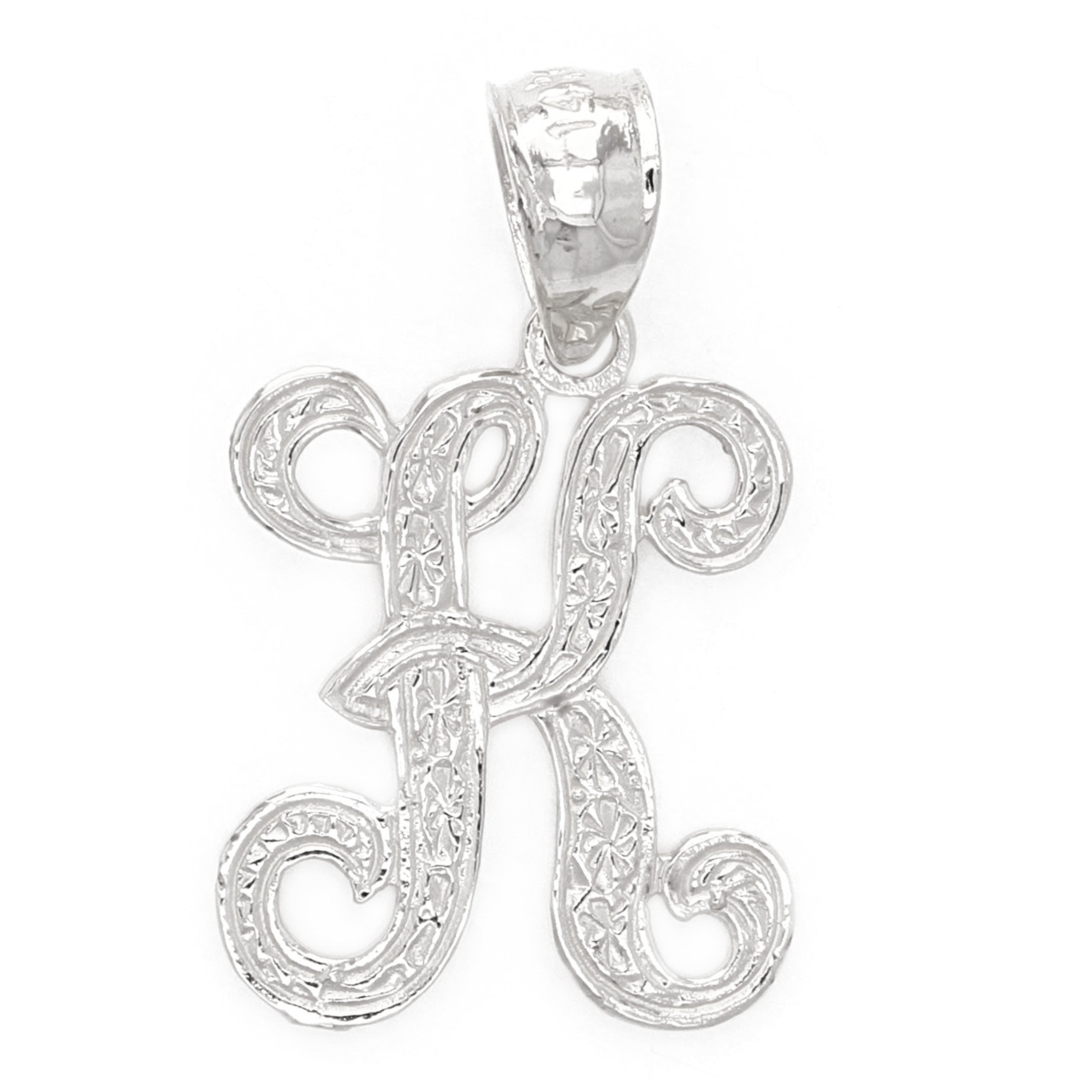 14k White Gold Initial Letter K Alphabet Charm Pendant - Letter K,White