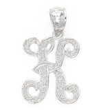 14k White Gold Initial Letter K Alphabet Charm Pendant - Letter K,White
