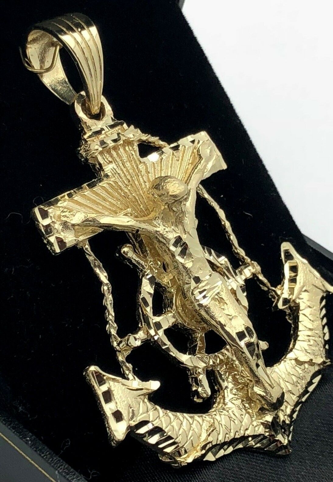 14k Yellow Gold Solid Big Anchor Mariner Cross Jesus Crucifix Pendant 2.9" 34.1g