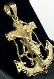 14k Yellow Gold Solid Big Anchor Mariner Cross Jesus Crucifix Pendant 2.9" 34.1g