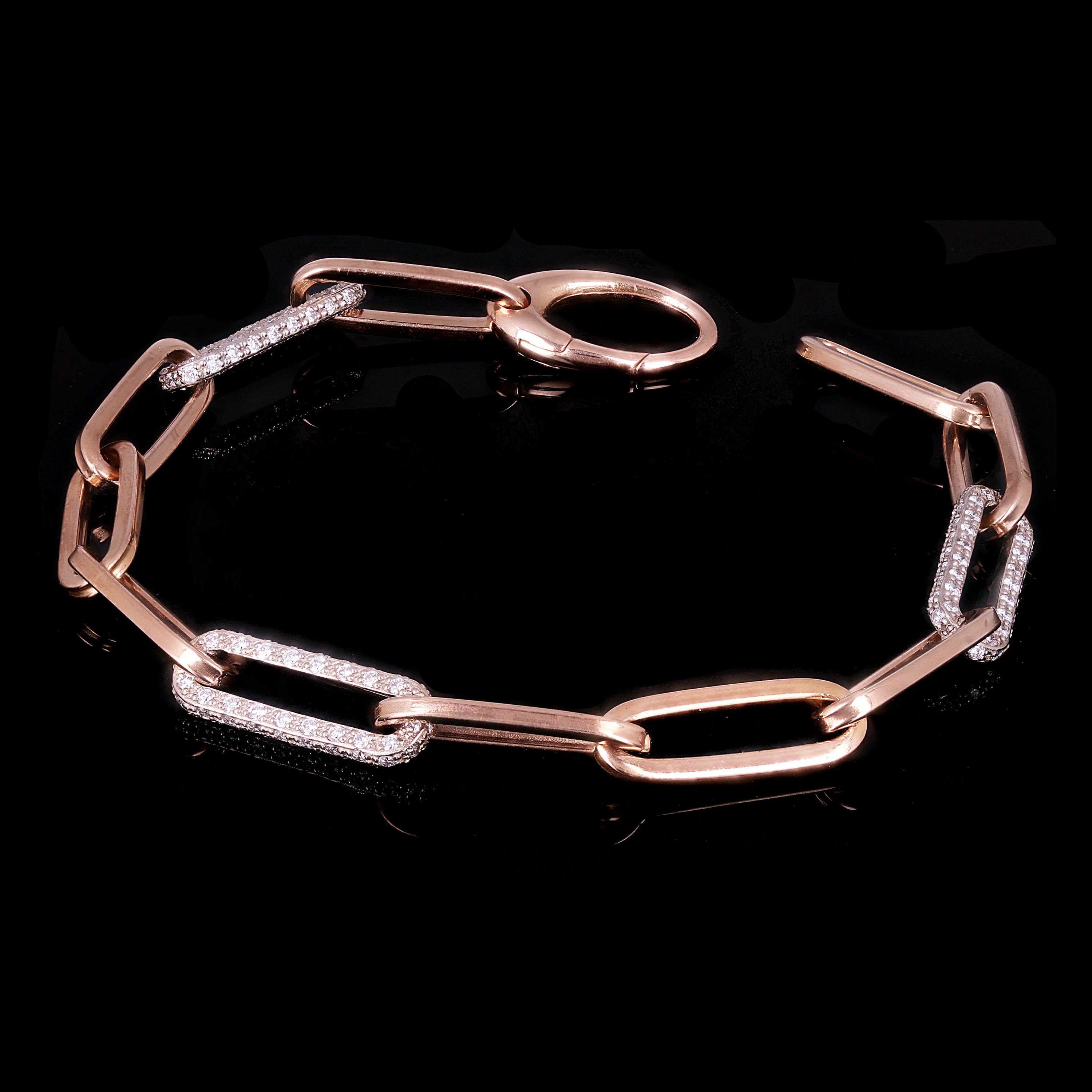 14k Rose Gold 1.43ctw Diamond Paper Clip Chain Bracelet 7.75" 6.5mm 9.9 grams