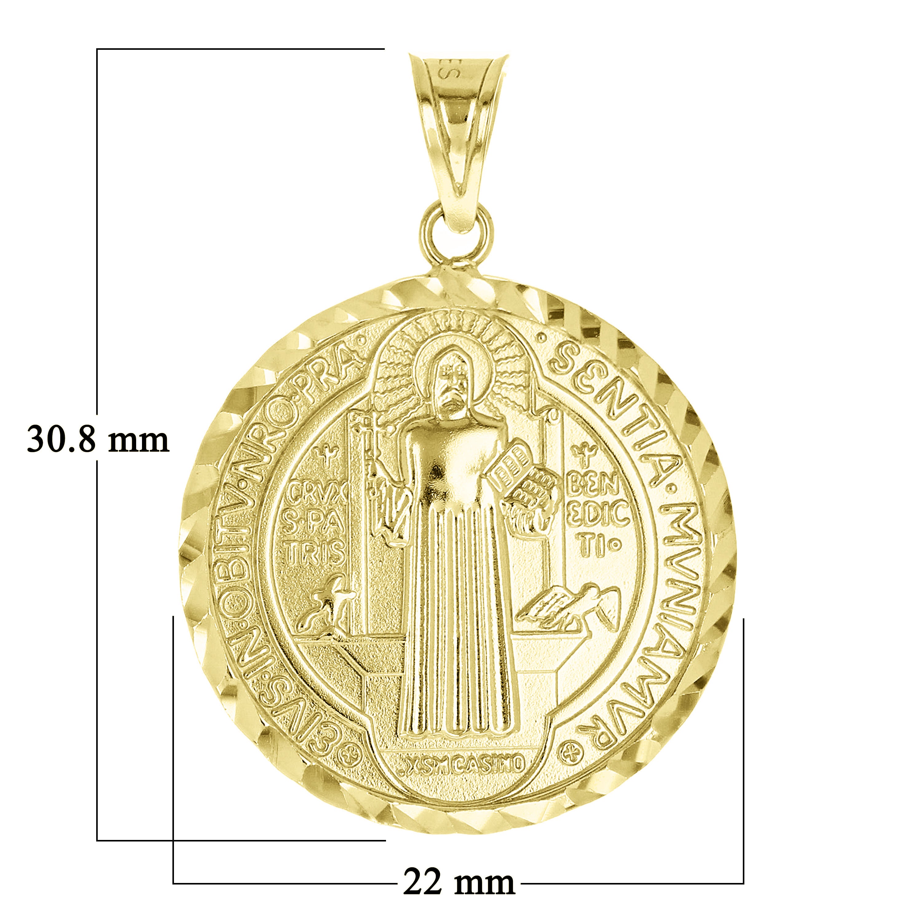 Italian 14k Gold Reversible Saint Benedict Medal Charm Pendant 1.2" 3.3 grams