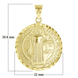 Italian 14k Gold Reversible Saint Benedict Medal Charm Pendant 1.2" 3.3 grams