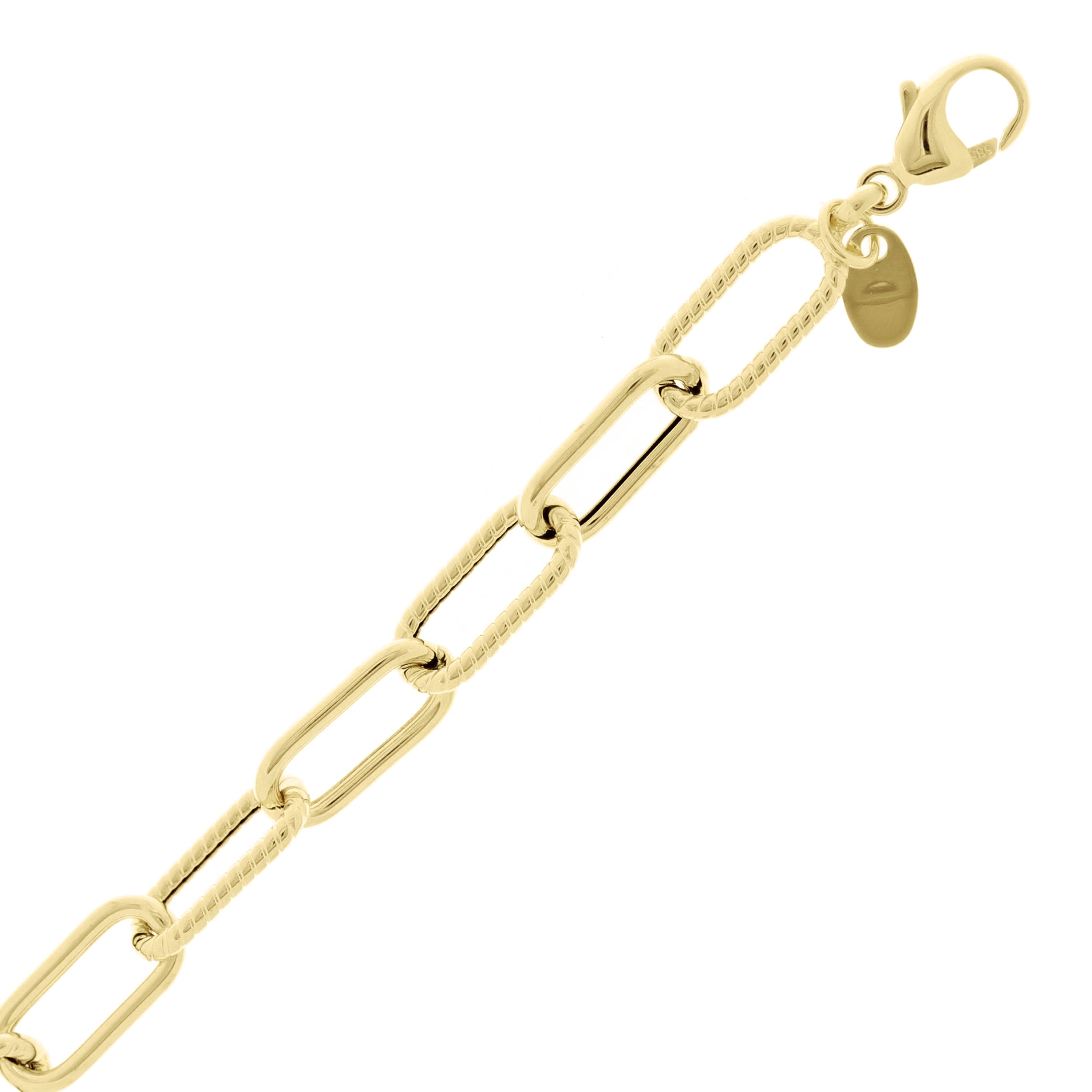 Italian 14k Yellow Gold Hollow Twisted Paper Clip Link Bracelet 8.75" 6.4mm 4.3g