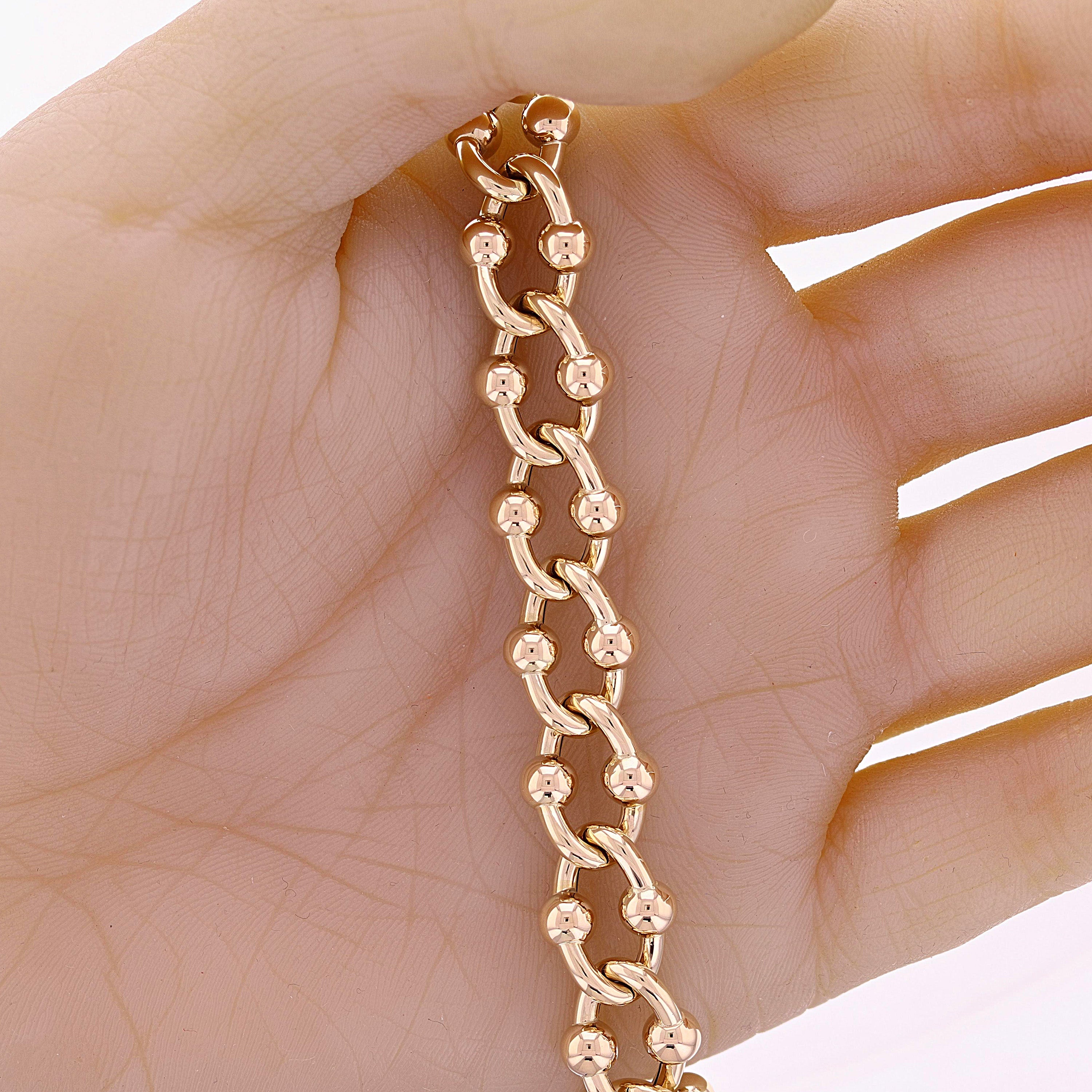 Italian 14k Yellow Gold Beaded Ball Twisted Oval Link Bracelet 8.5" 12mm 15.7g