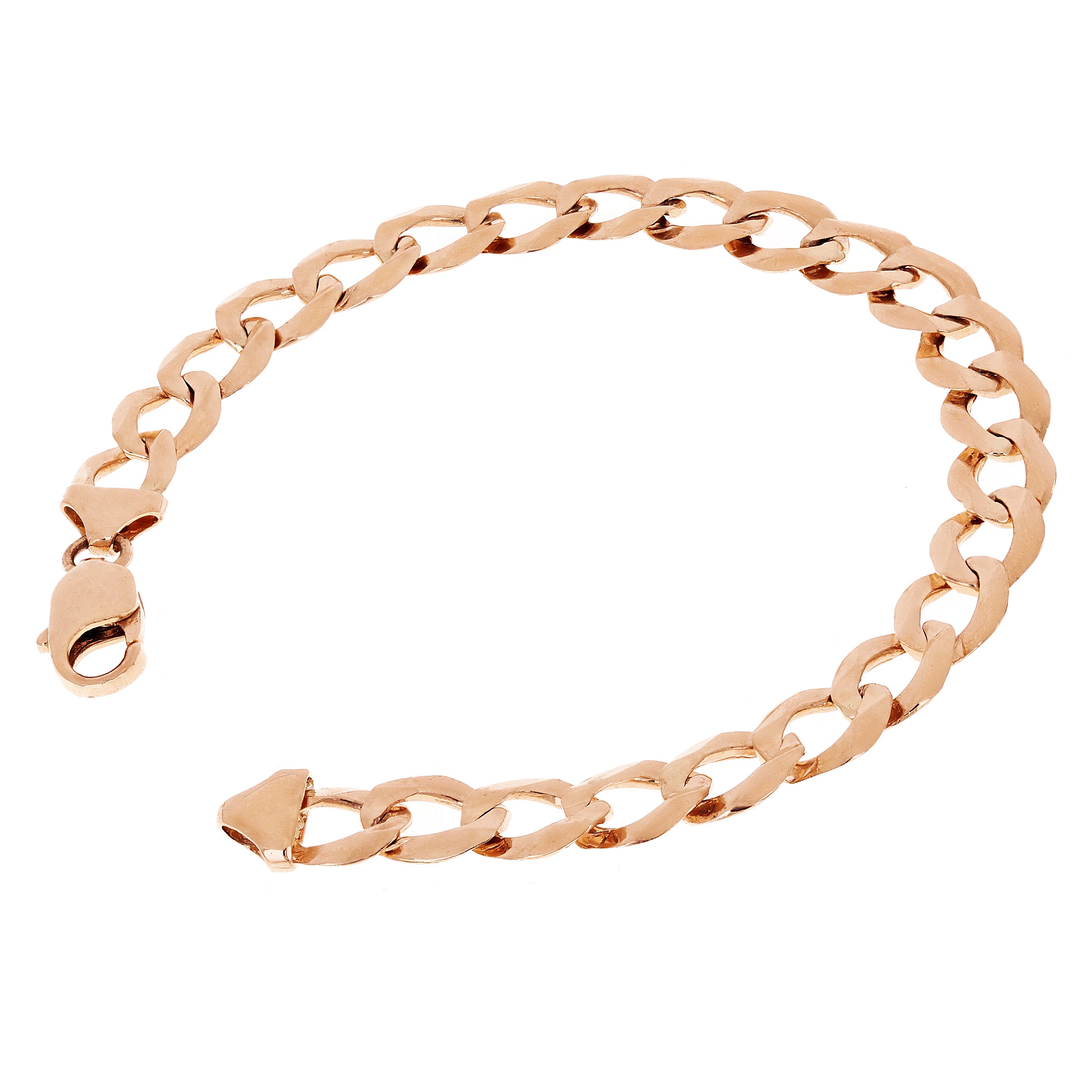 14k Rose Gold Solid Flat Cuban Curb Link Chain Bracelet 9" 9mm 19 grams - Rose,9"