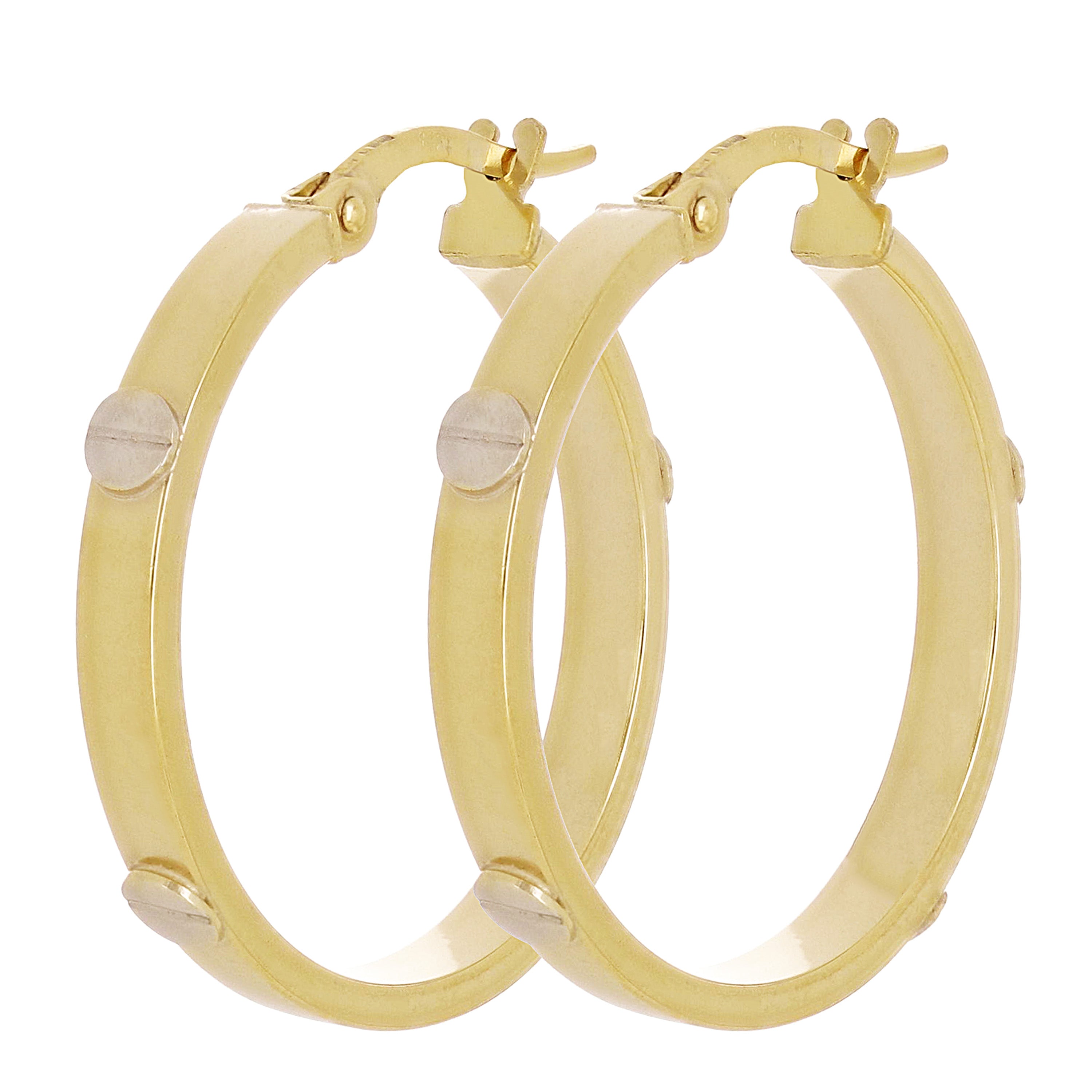 Italian 14k Two-Tone Gold Hollow Screw Design Hoop Earrings 1" 3mm 2.3 grams