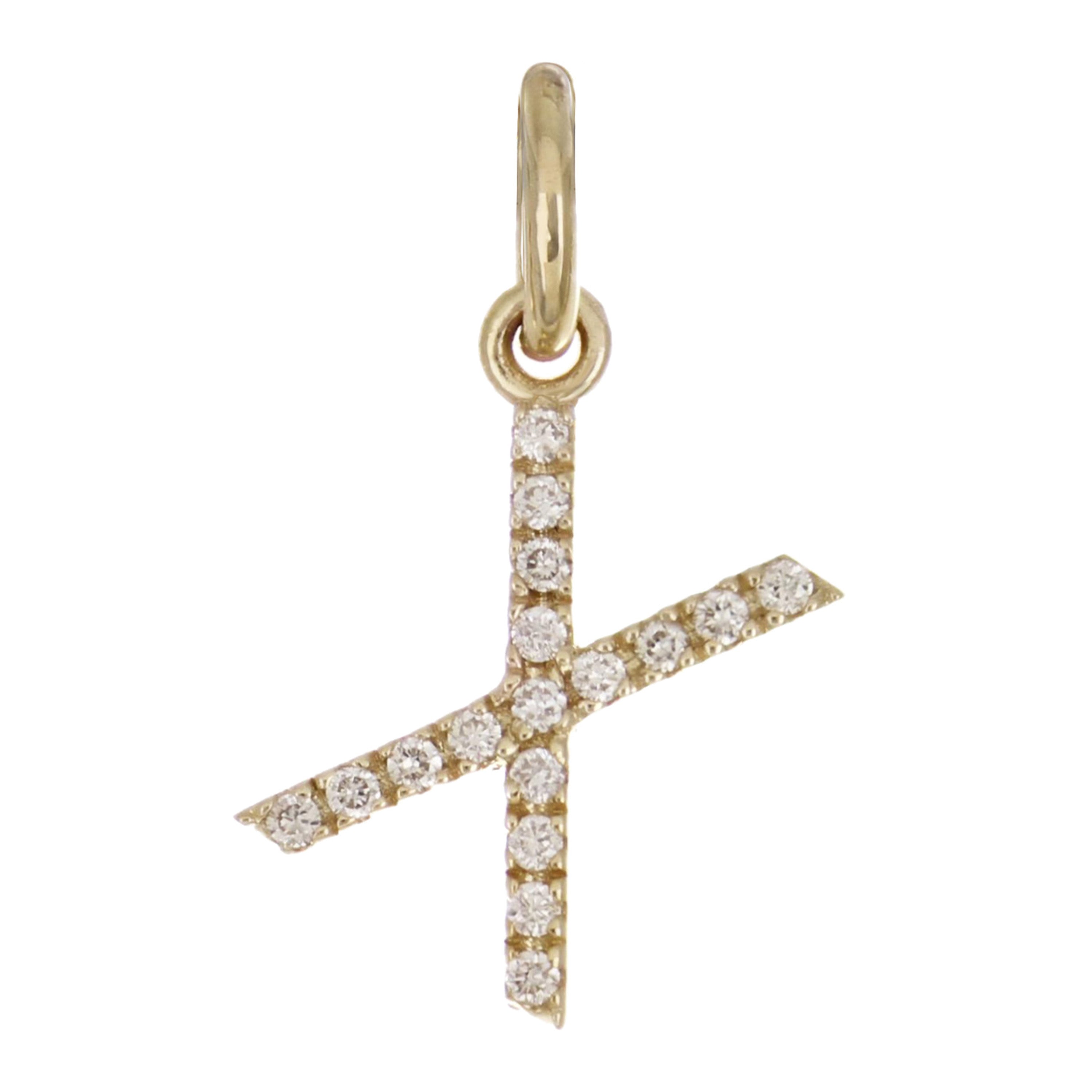 14k Yellow Gold Diamond Initial Letter X Charm Pendant - Letter X,Yellow