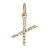 14k Yellow Gold Diamond Initial Letter X Charm Pendant - Letter X,Yellow