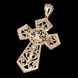 14k Yellow Gold Diamond-Cut Ornate Gothic Crucifix Cross Pendant 2.4" 6.6 grams