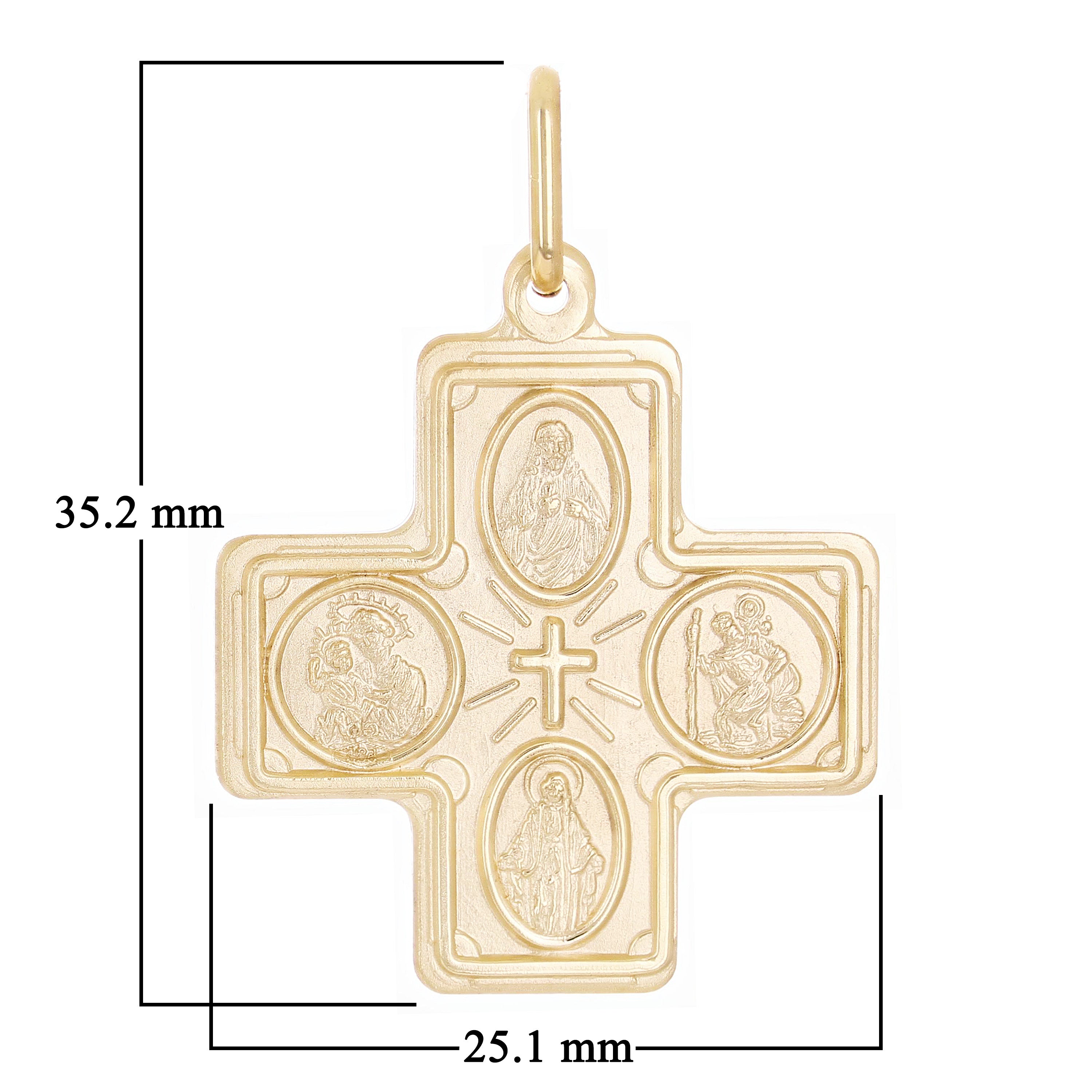 Italian 14k Yellow Gold Holy Spirit 4-Way Cross Medal Pendant 1.4" 4.3 grams - 1.4"