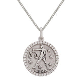 14k White Gold Diamond Zodiac Sign Libra Pendant Necklace 18" - Libra,White