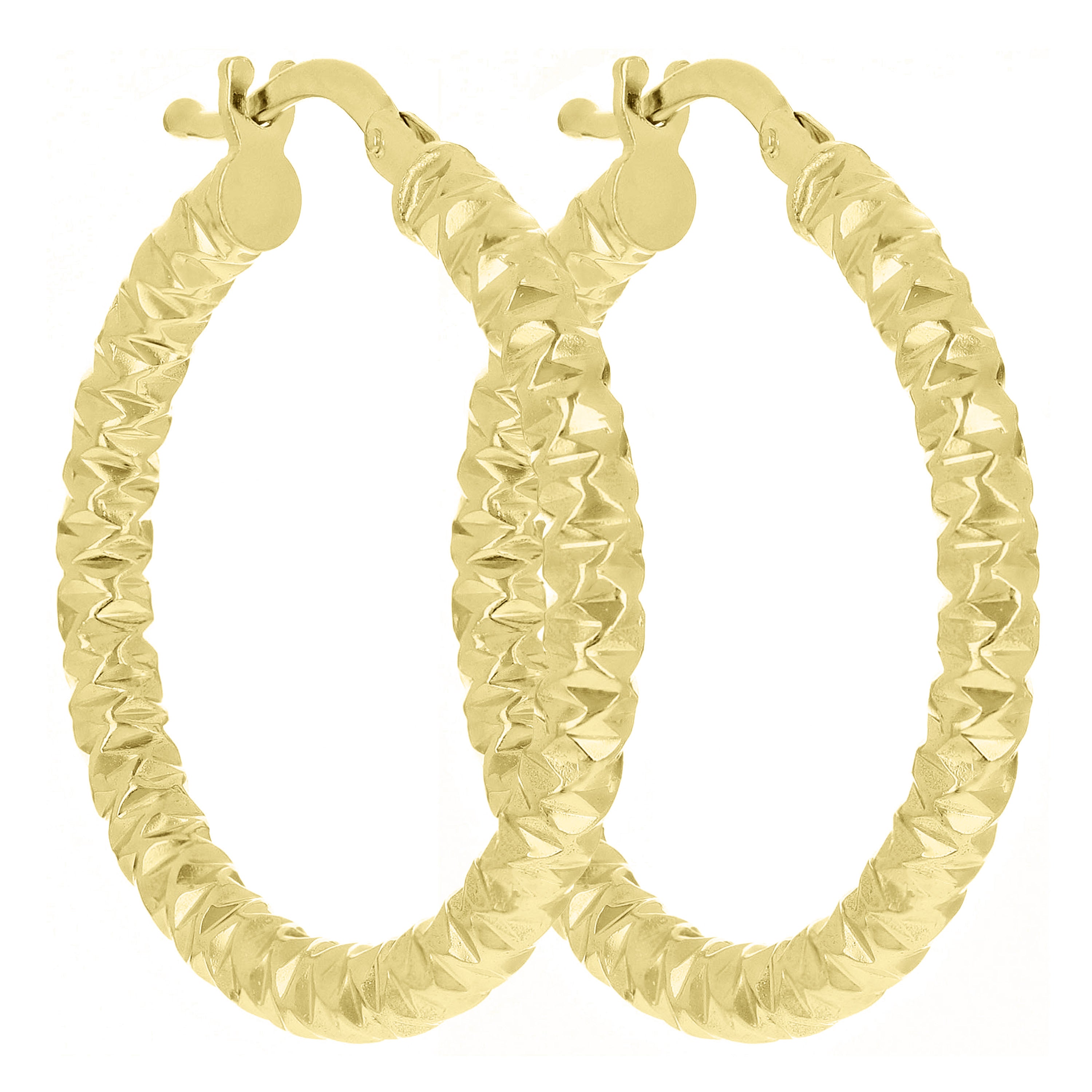 Italian 14k Yellow Gold Round Diamond Cut Hoop Earrings 23mm x 3mm 2.6 grams