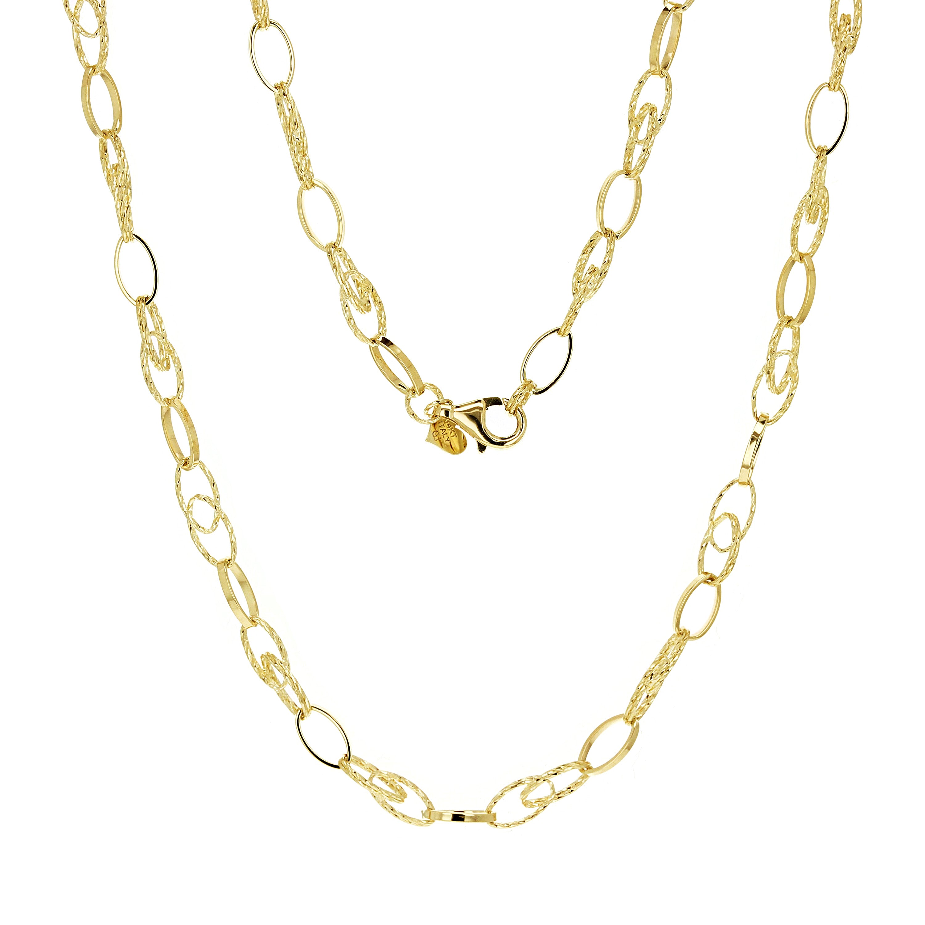 Italian 14k Yellow Gold Plain & Diamond Cut Oval Link Necklace 18" 10.4 grams - 18" 10.4 grams