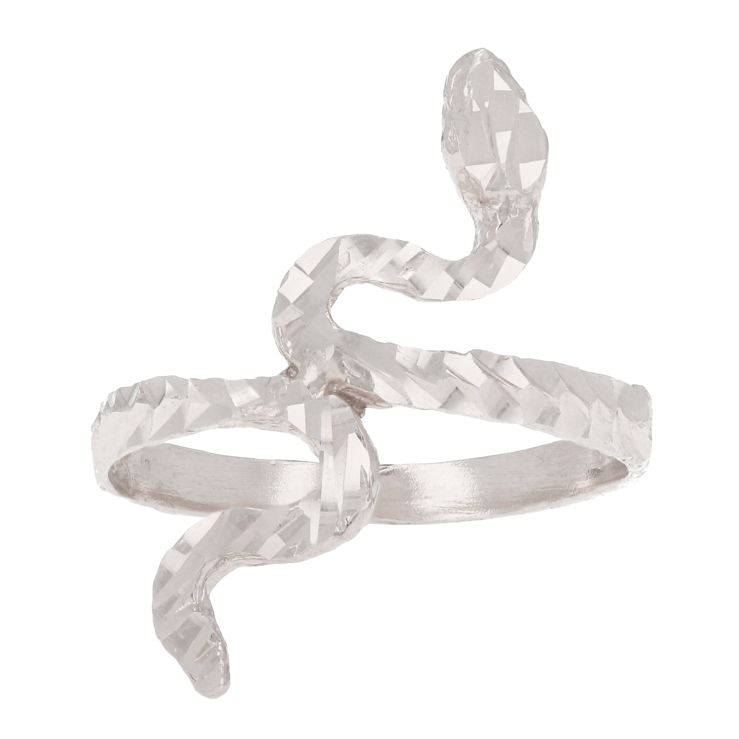 14k White Gold Diamond Cut Snake Ring Size 6 - Ring Size 6