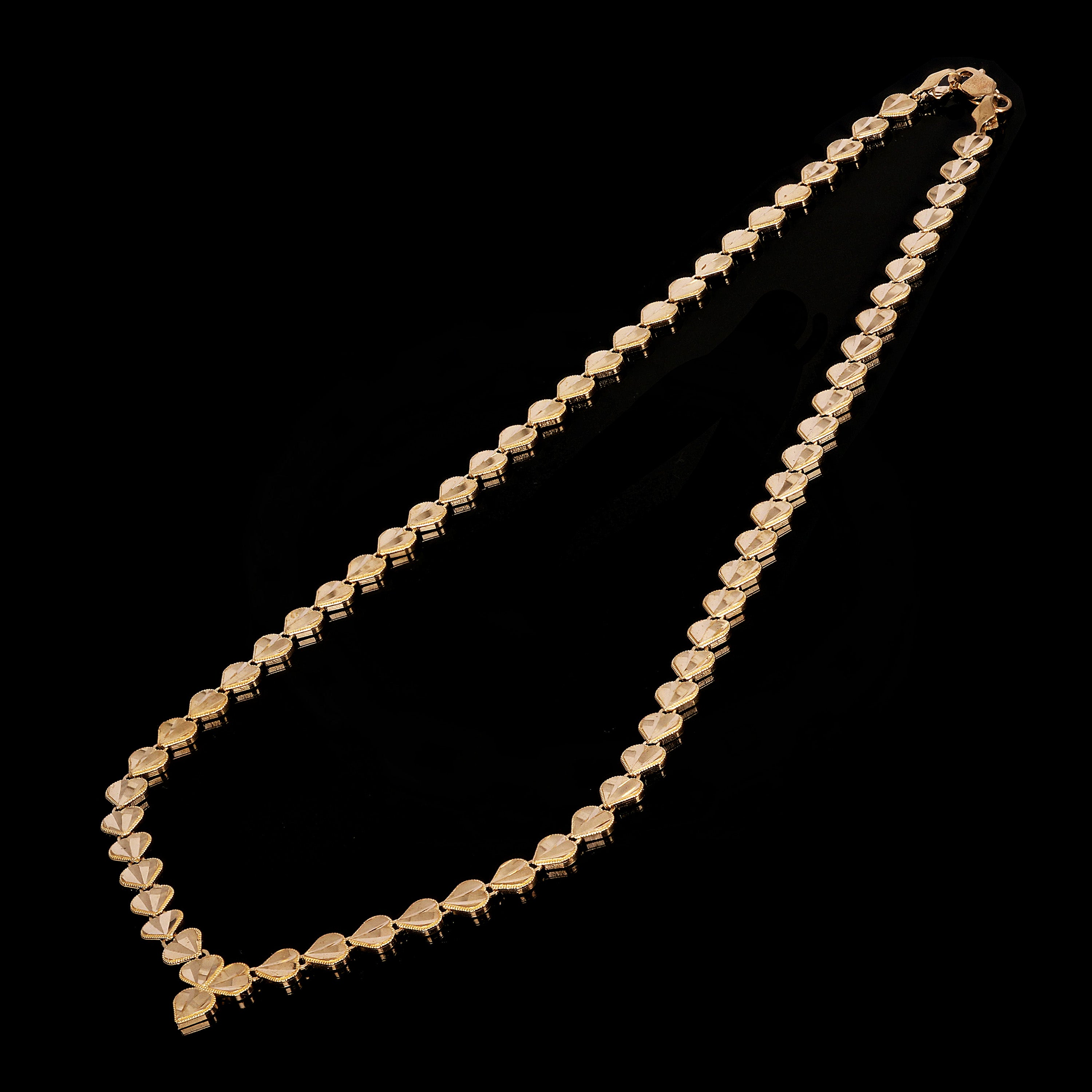 14k Yellow Gold V Shape Diamond Cut Heart Link Necklace 17.5" 6mm 17 grams - 17.5"