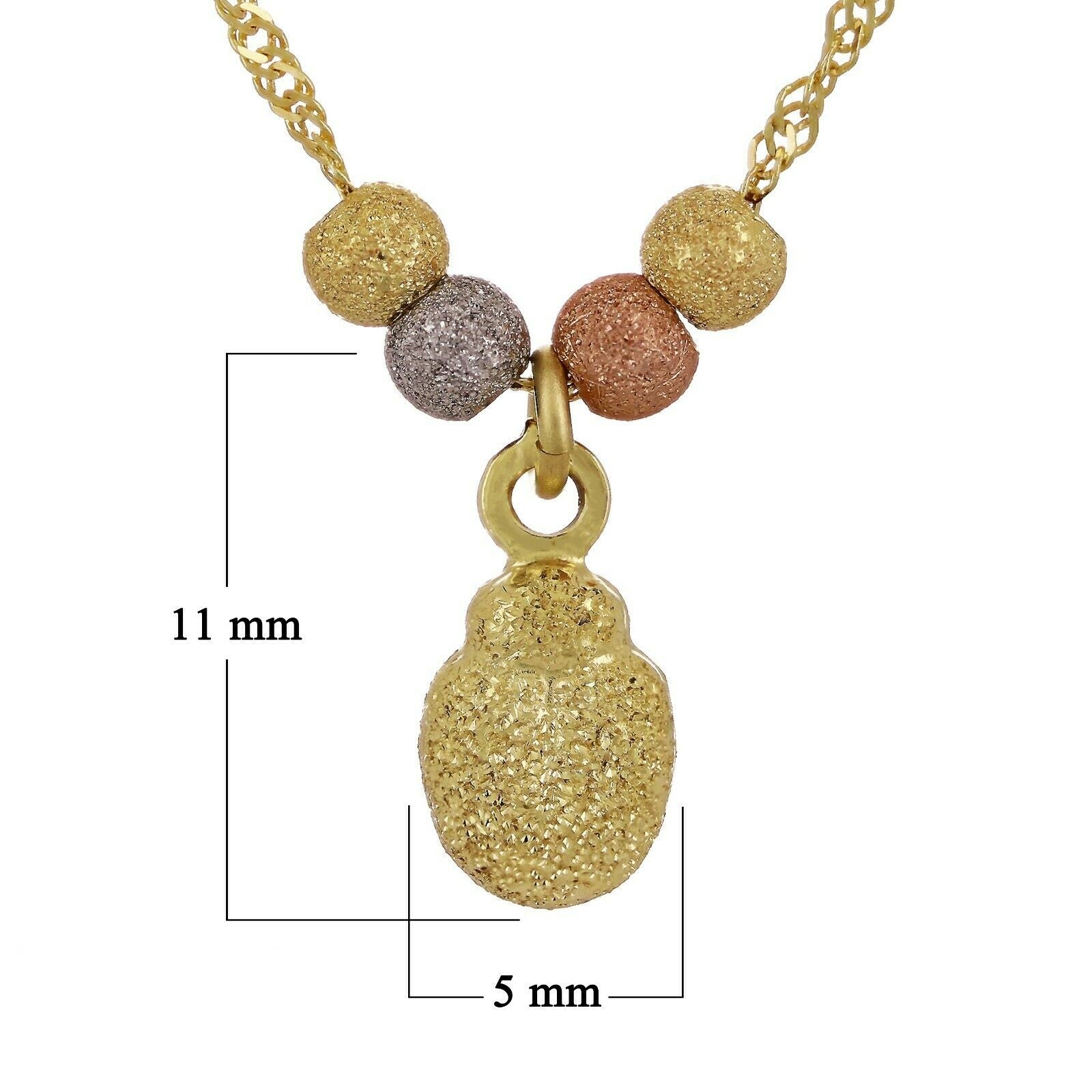14k Tri Color Gold Ball Beads Lady Bug Charms Singapore Chain Necklace 17"