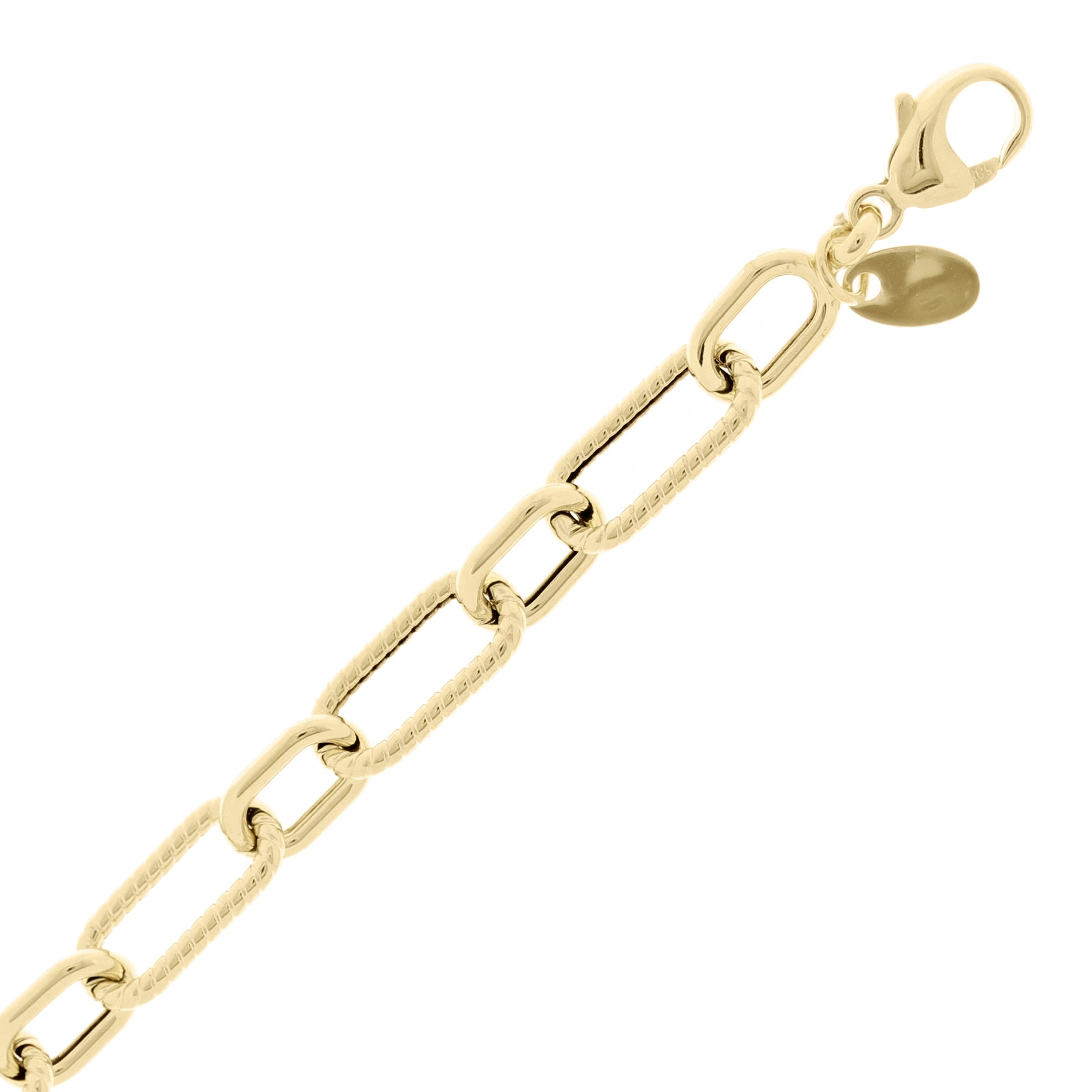 Italian 14k Yellow Gold Hollow Twisted Paper Clip Link Bracelet 8.75" 6.5mm 4.4g