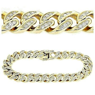 REAL 14K Yellow Gold 5.17ctw Diamond Miami Cuban Link Bracelet 12mm 9"