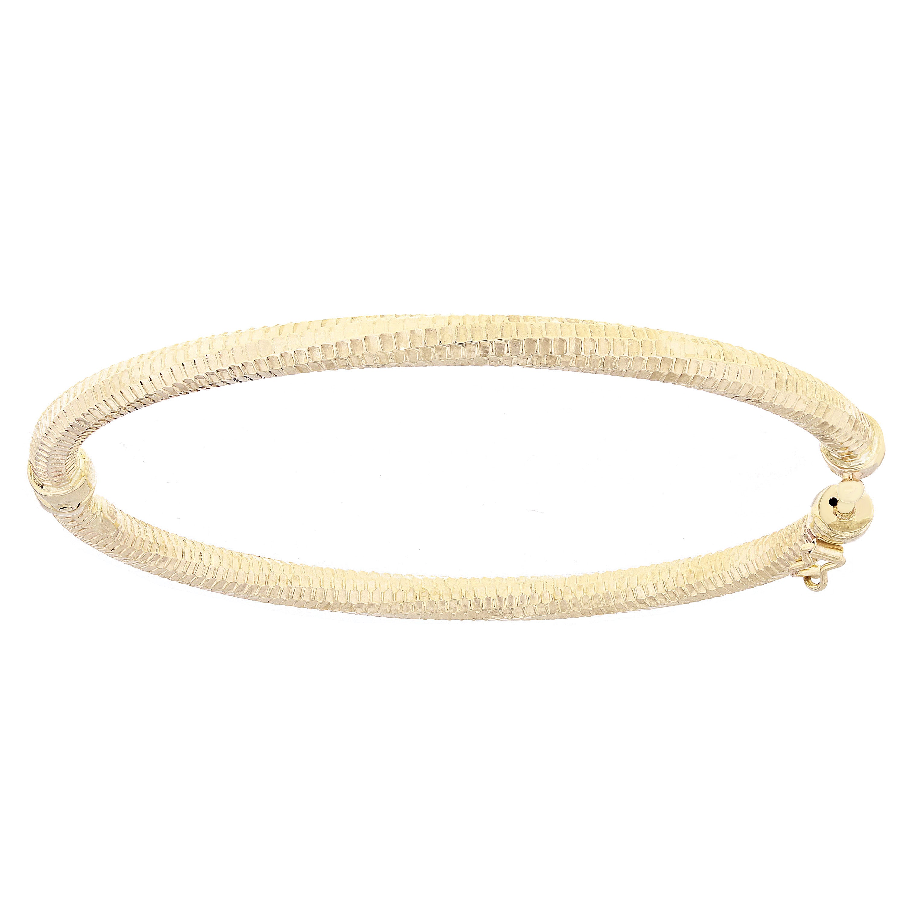 Italian 14k Yellow Gold Polished Honeycomb Design Hollow Oval Bangle Bracelet