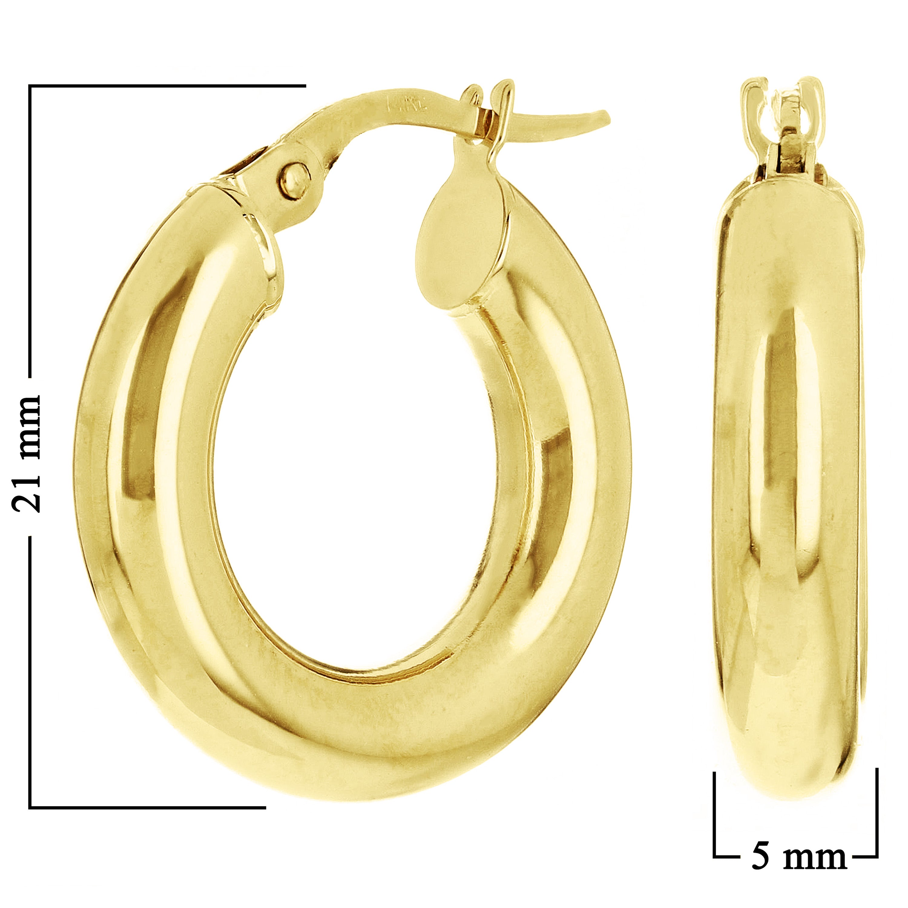 Italian 14k Yellow Gold High Polish Tube Round Hoop Earrings 0.80" 5mm 2.7 grams