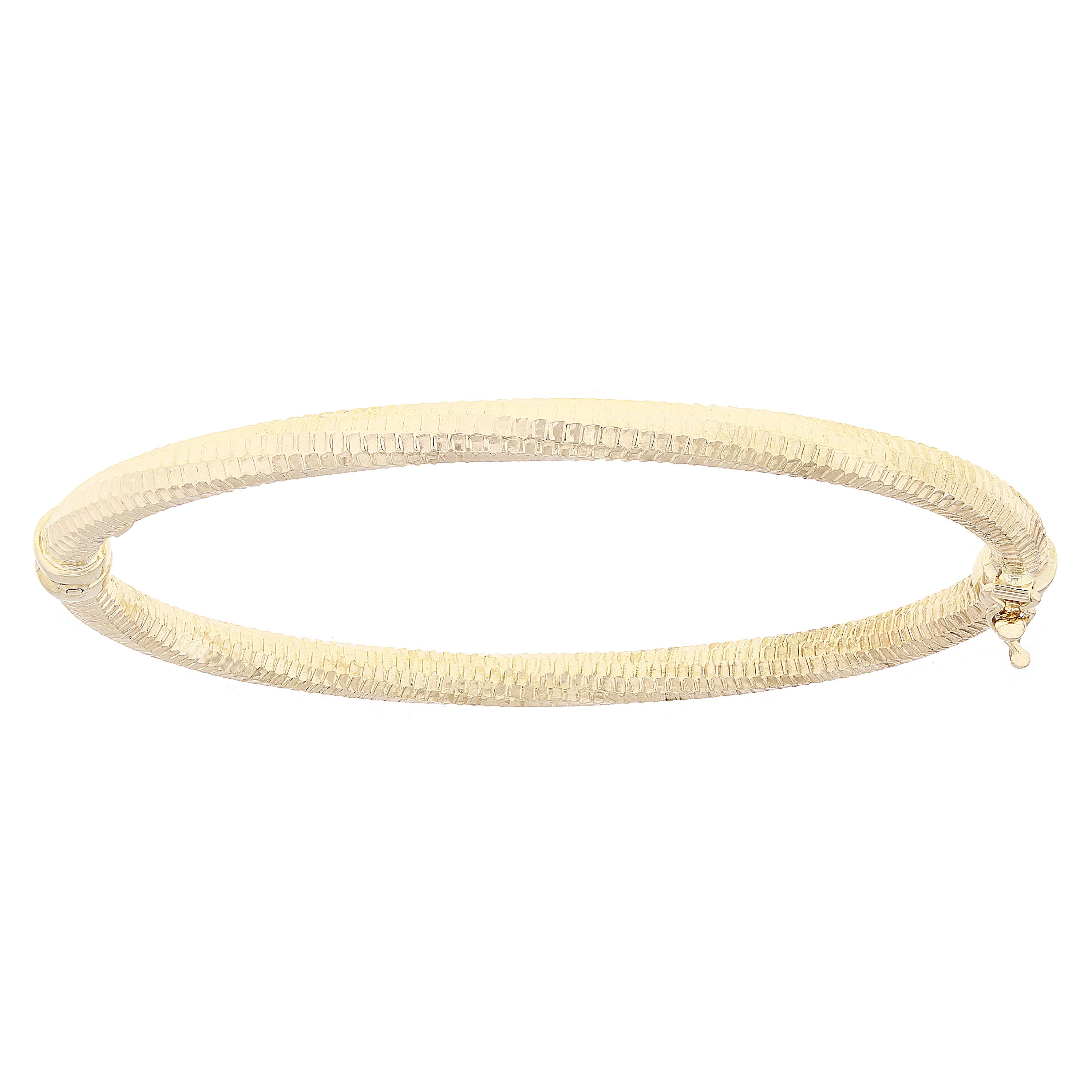 Italian 14k Yellow Gold Polished Honeycomb Design Hollow Oval Bangle Bracelet