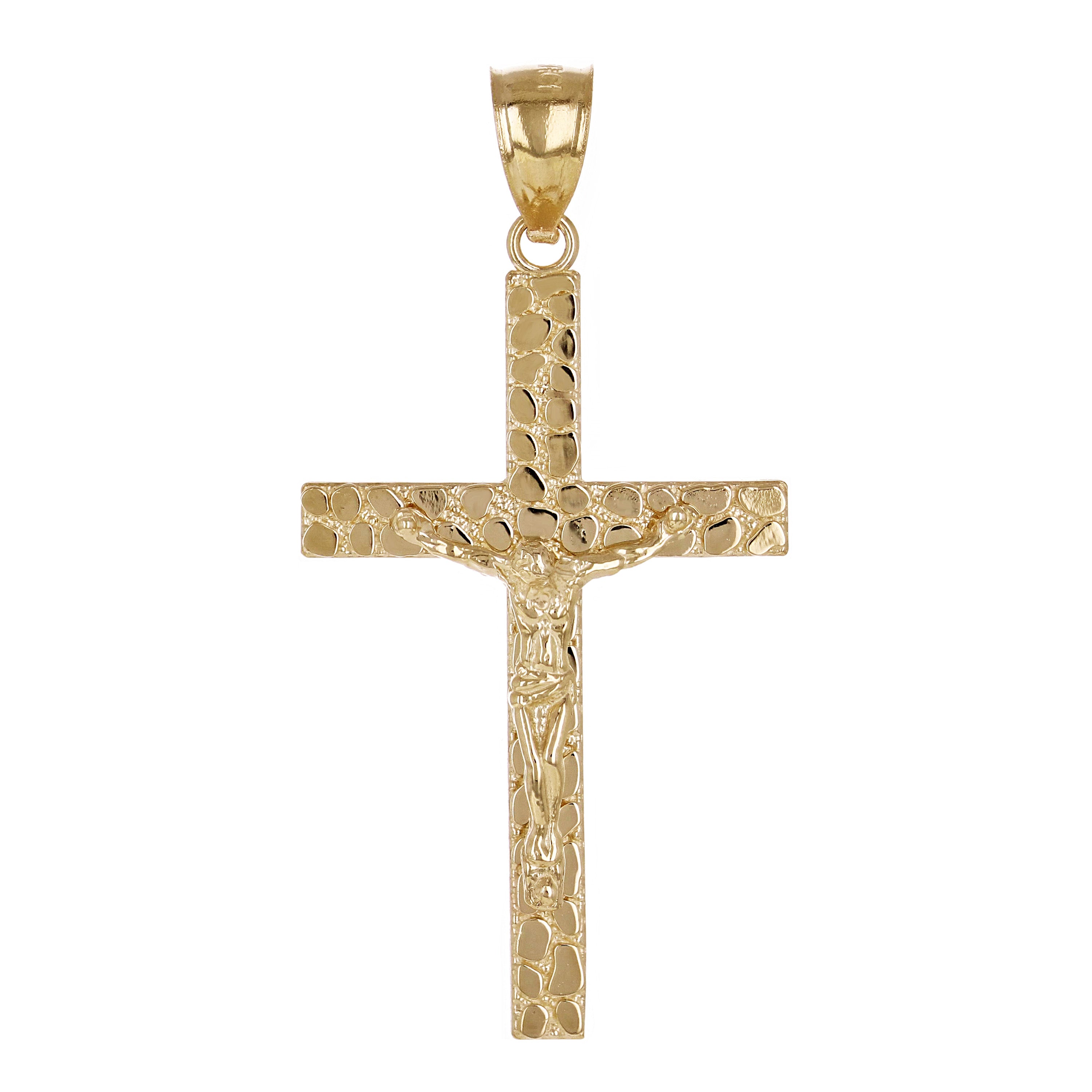 14k Yellow Gold Jesus Christ Crucifix Nugget Cross Charm Pendant 1.6" 2.2 grams