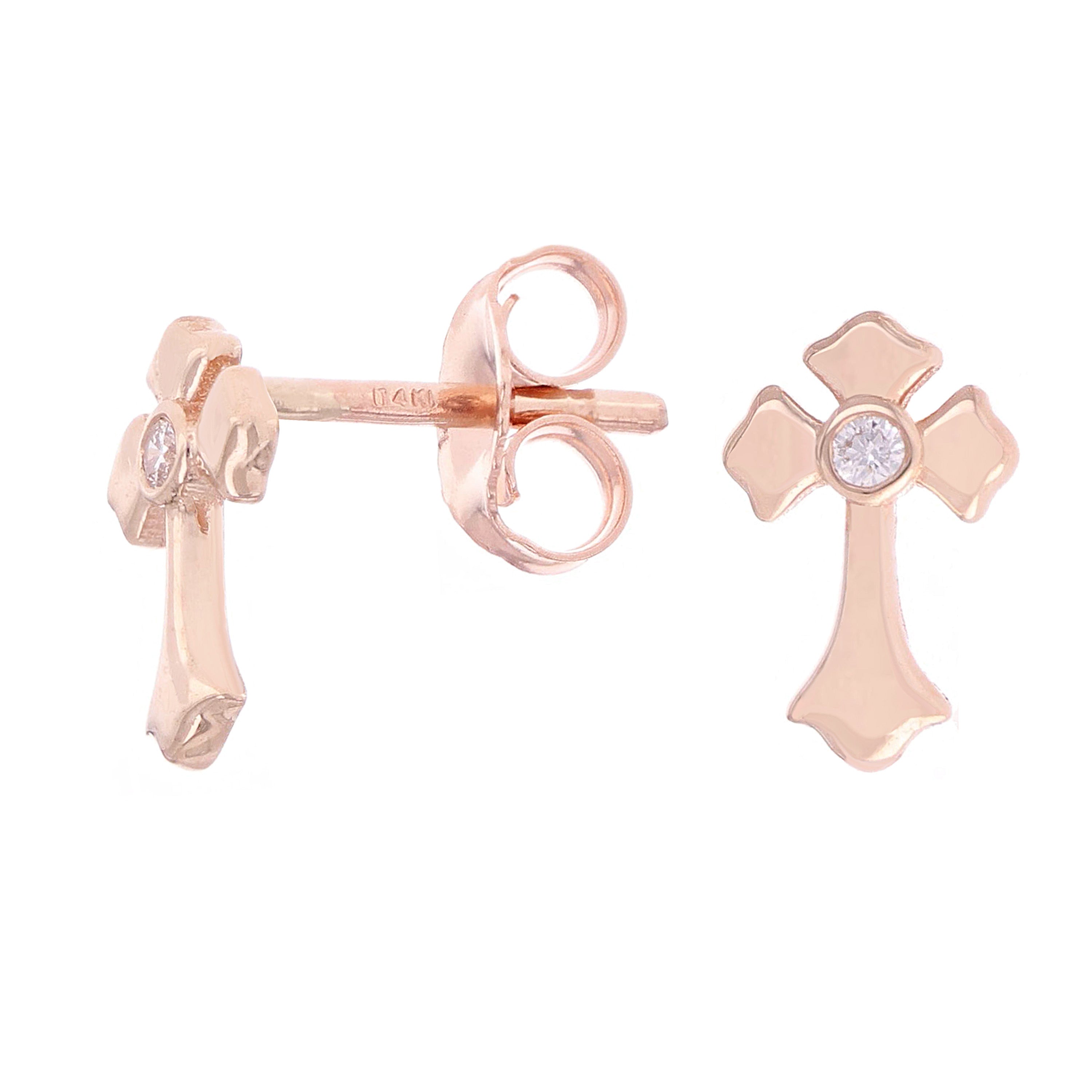 14k Rose Gold 0.05ctw Diamond Irish Celtic Cross Stud Earrings