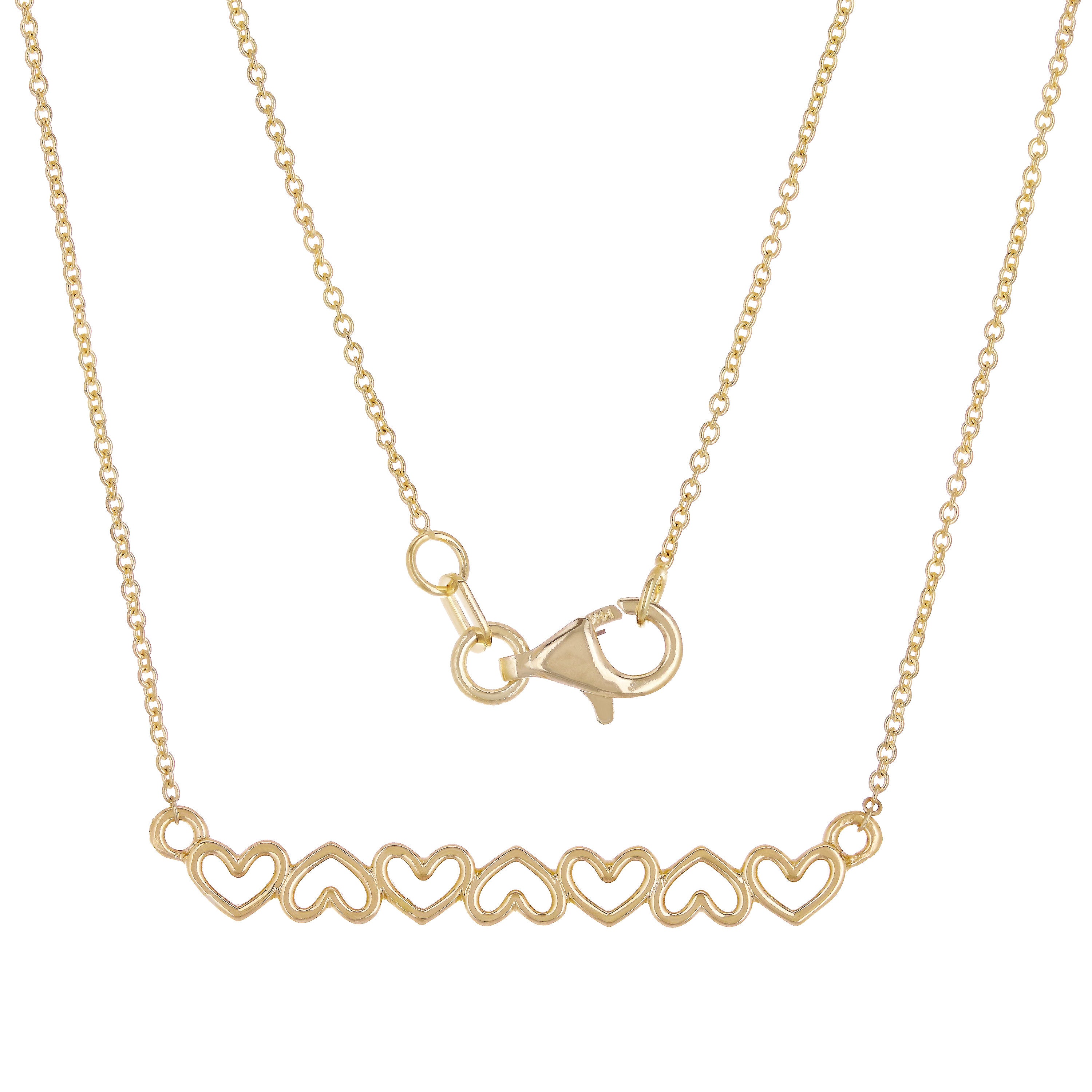 14k Yellow Gold Open Hearts Bar Necklace 20" 2.6 grams - Yellow,20"