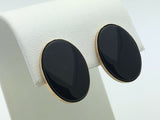 14k Yellow Gold Oval Black Onyx Stud Earrings 3.6 grams