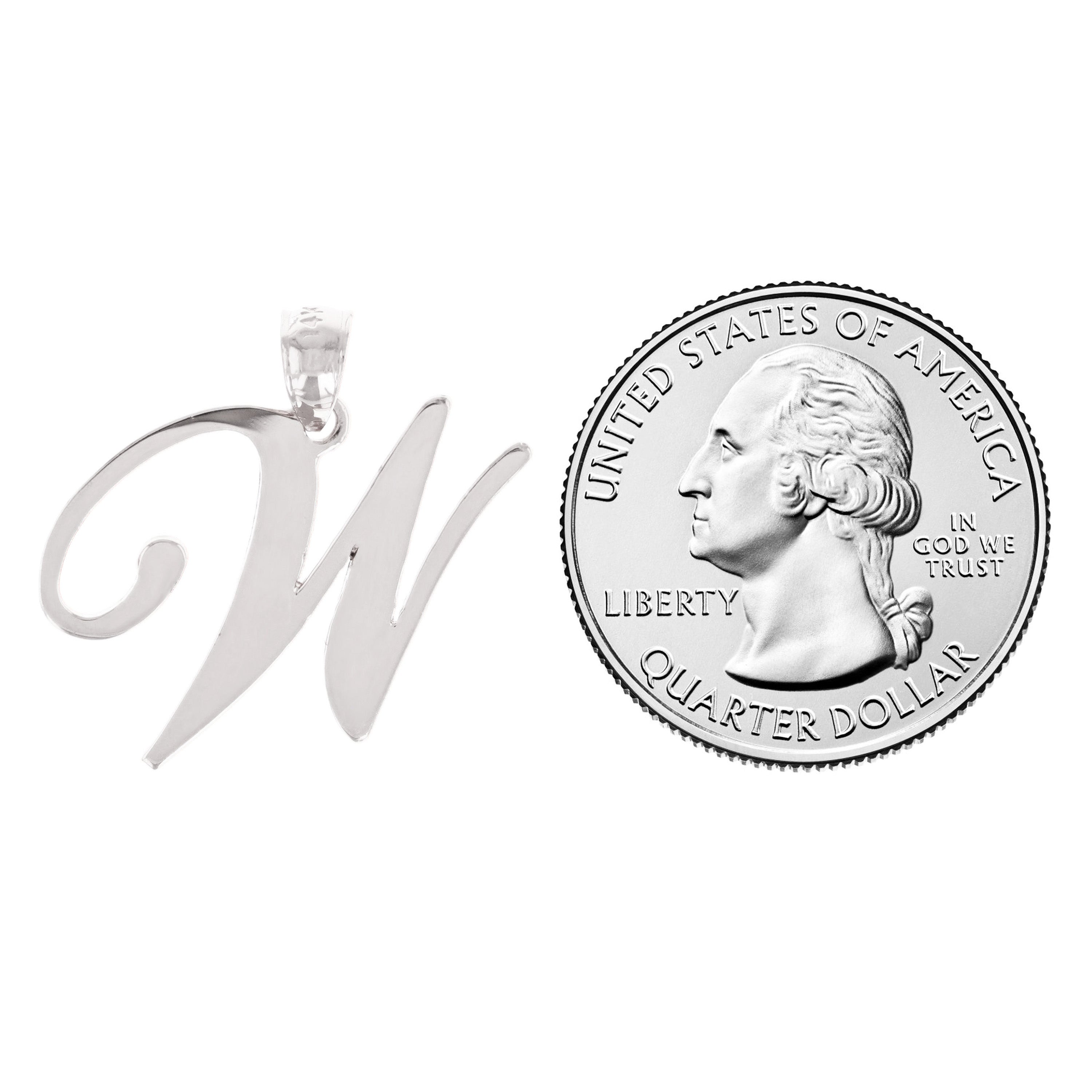 14k White Gold Initial Letter W Alphabet Charm Pendant - Letter W,White