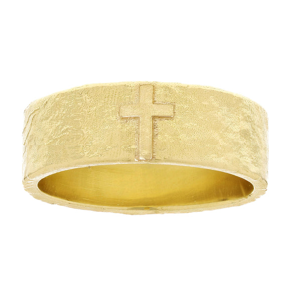14k Yellow Gold Solid Hammered Cross Ring Band Size 8.5 - 6.8mm 7.4 grams