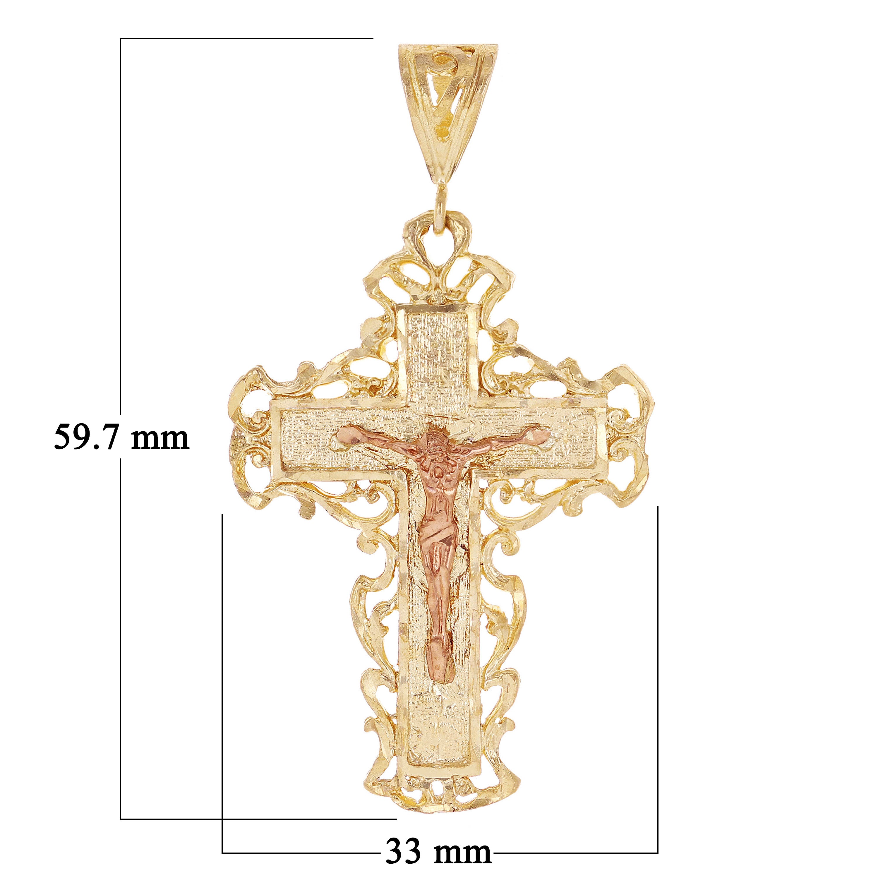 14k Yellow & Rose Gold Filigree Cross Religious Charm Pendant 2.4" 8.7 grams