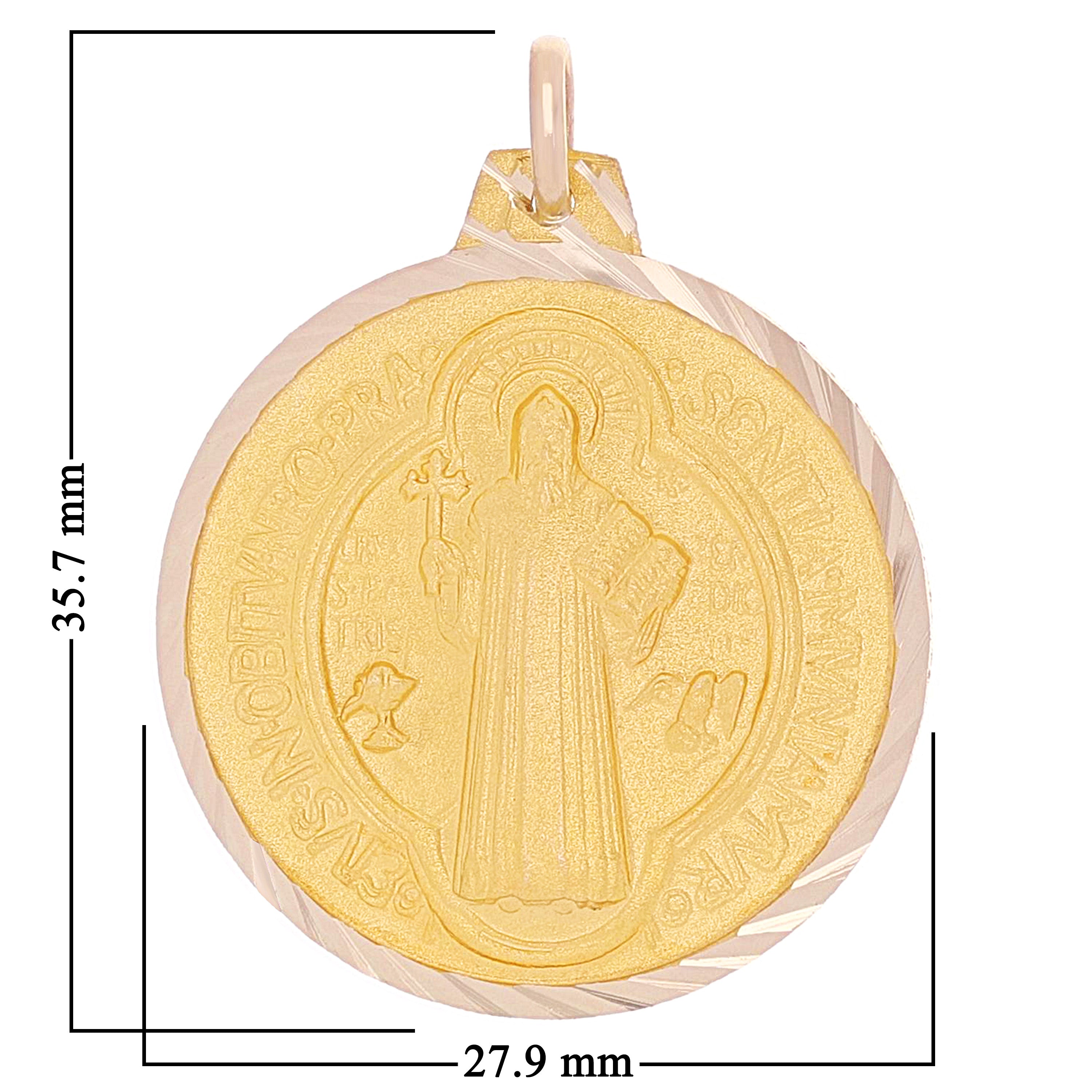 Italian 14k Yellow Gold Saint Benedict Reversible Medal Pendant 1.4" 6.5 grams - 1.4" 6.5 grams