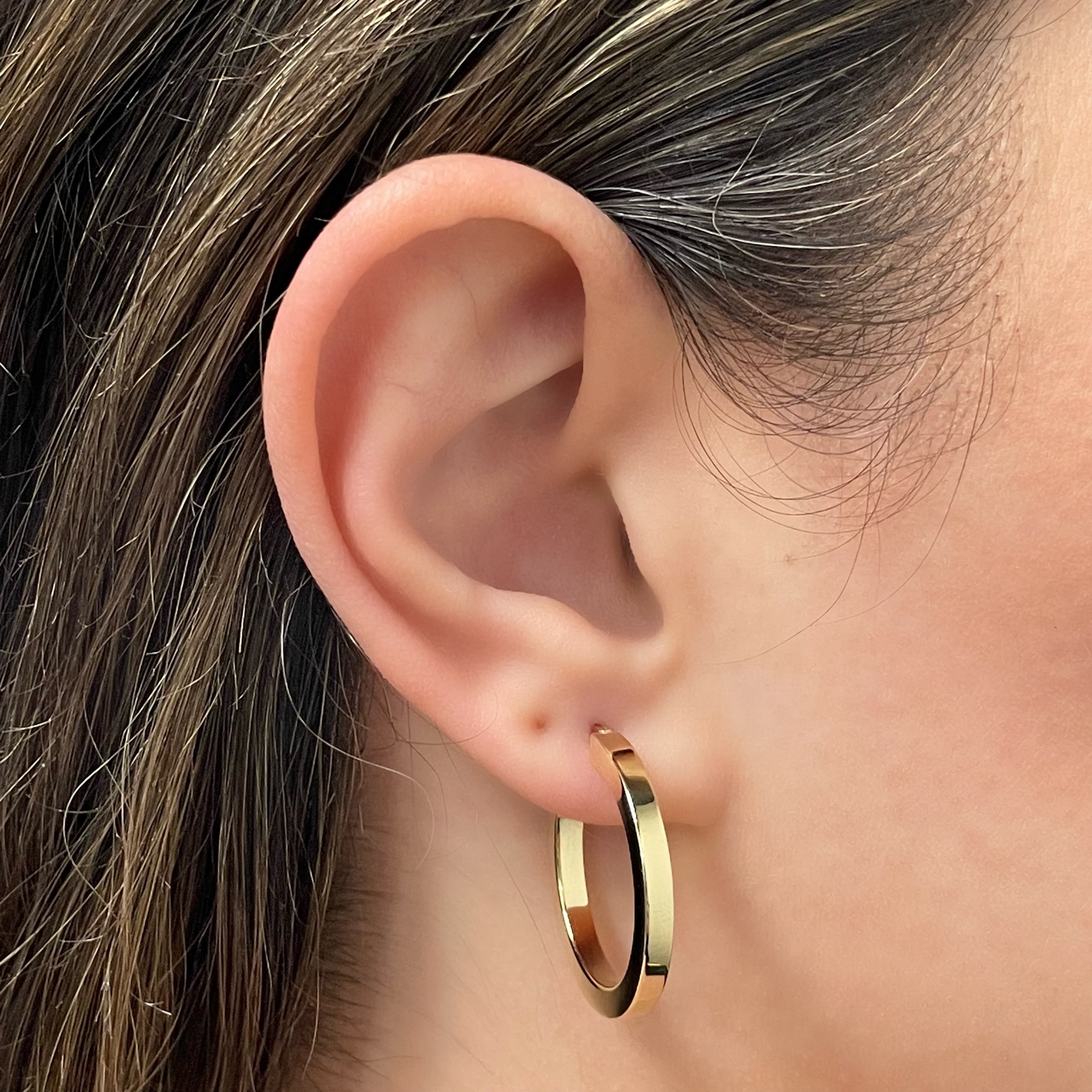 Italian 14k Yellow Gold Square Tube 3mm 1" Diameter Round Hoop Earrings 2.7grams