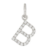 14k White Gold Diamond Initial Letter B Charm Pendant - Letter B,White