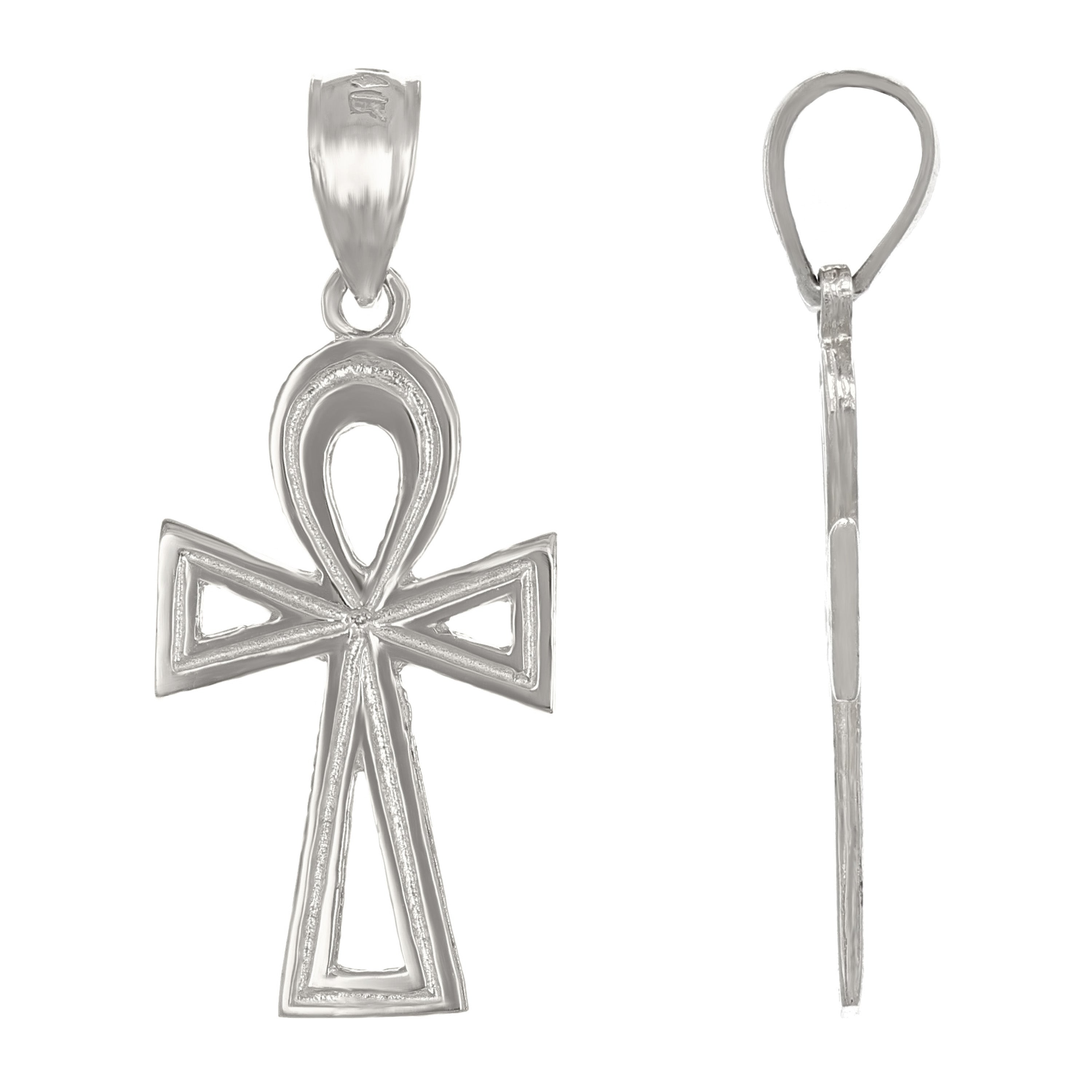 14k White Gold Egyptian Ankh Cross Charm Pendant 1" 1.2 grams - White