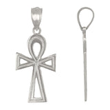 14k White Gold Egyptian Ankh Cross Charm Pendant 1" 1.2 grams - White