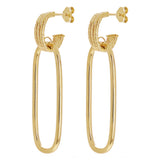 Italian 14k Yellow Gold Polished Rectangle & Rope Hoop Drop Earrings 1.8" 2.7g