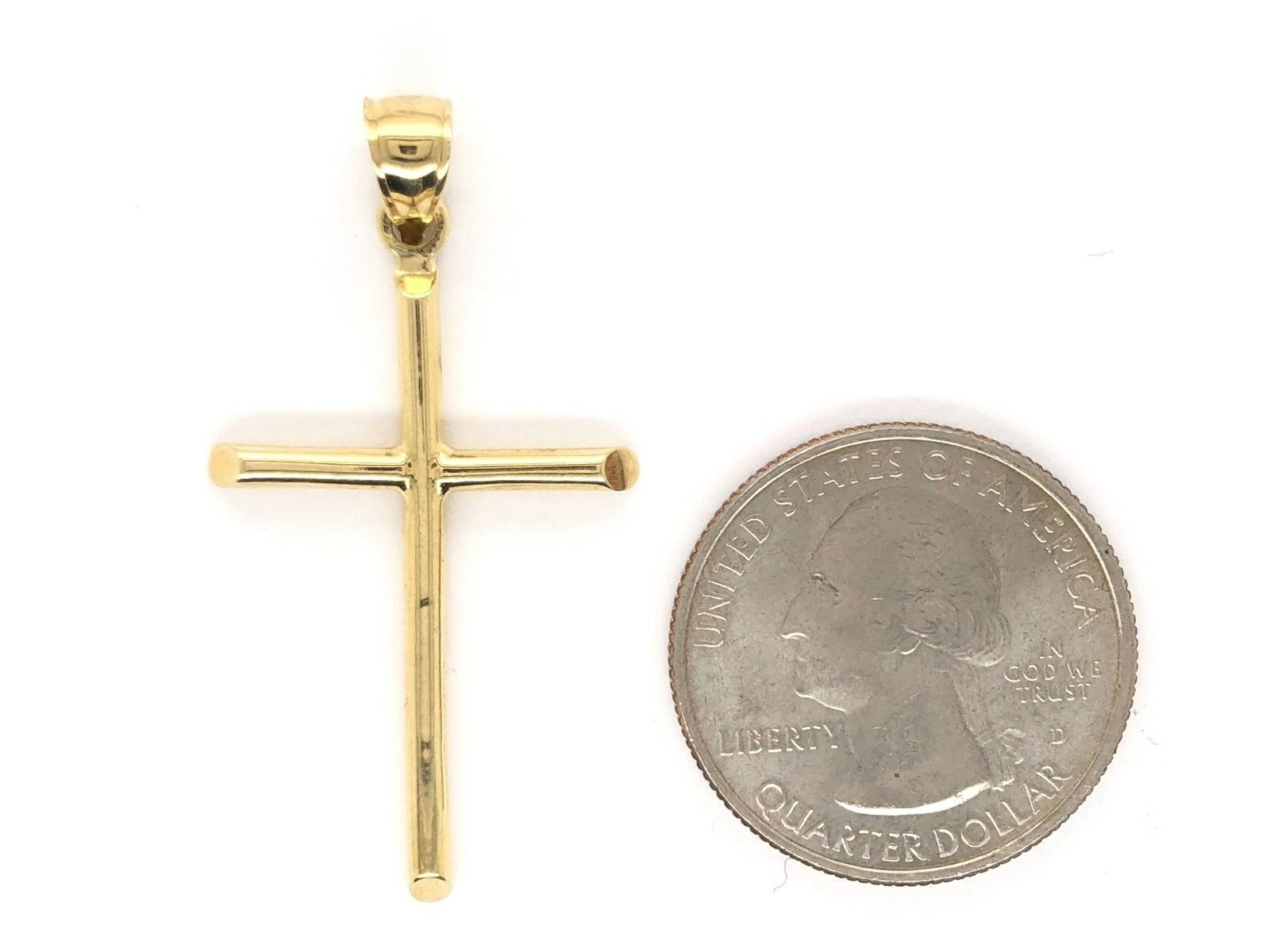 14k Yellow Gold Cross Religious Charm Pendant 1.7" 3 grams
