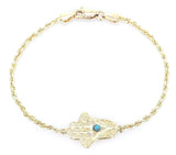 14k Yellow Gold Rope Chain Bracelet with Hamsa Hand of Fatima Charm 8" 5.4 grams