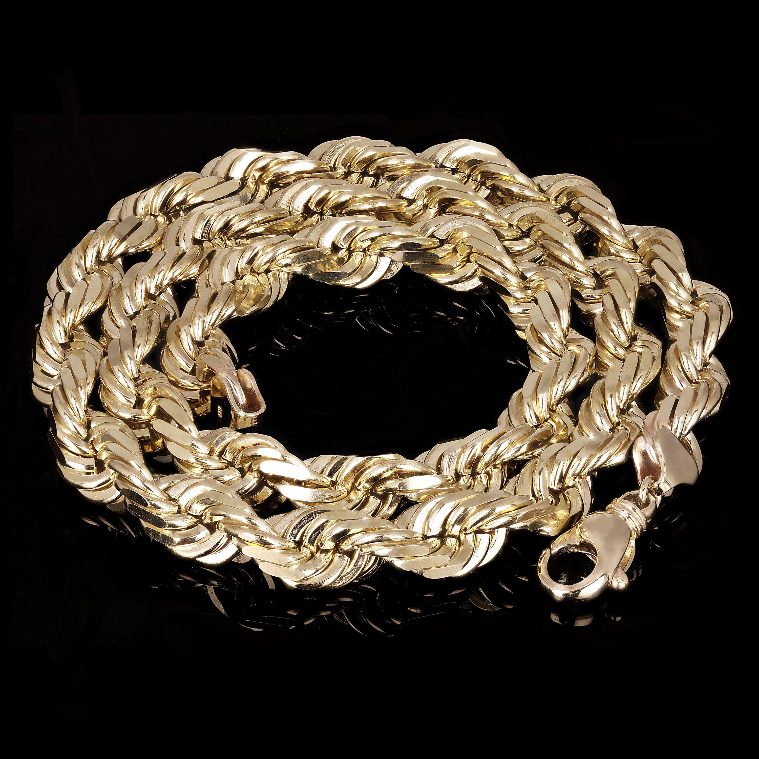 Men's 14k Yellow Gold Solid Diamond Cut Rope Chain Necklace 11mm 22" 206.8 grams - 22" 206.8 grams