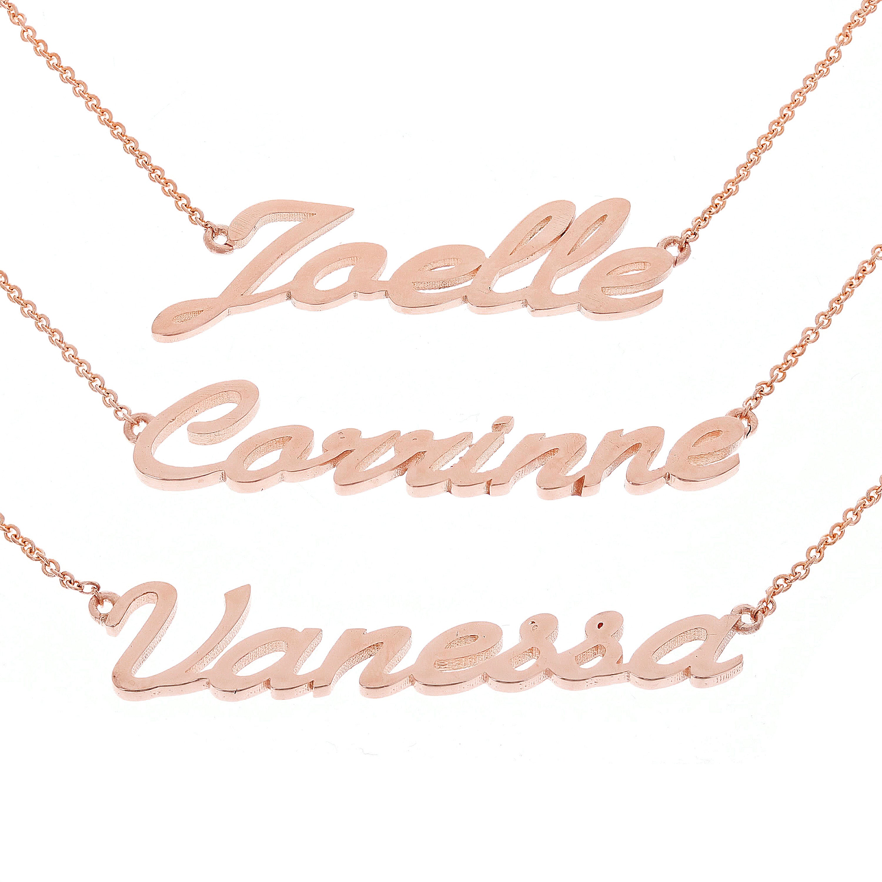 14k Rose Gold Personalized Script Name Plate Pendant Necklace Adj.16-20" Chain