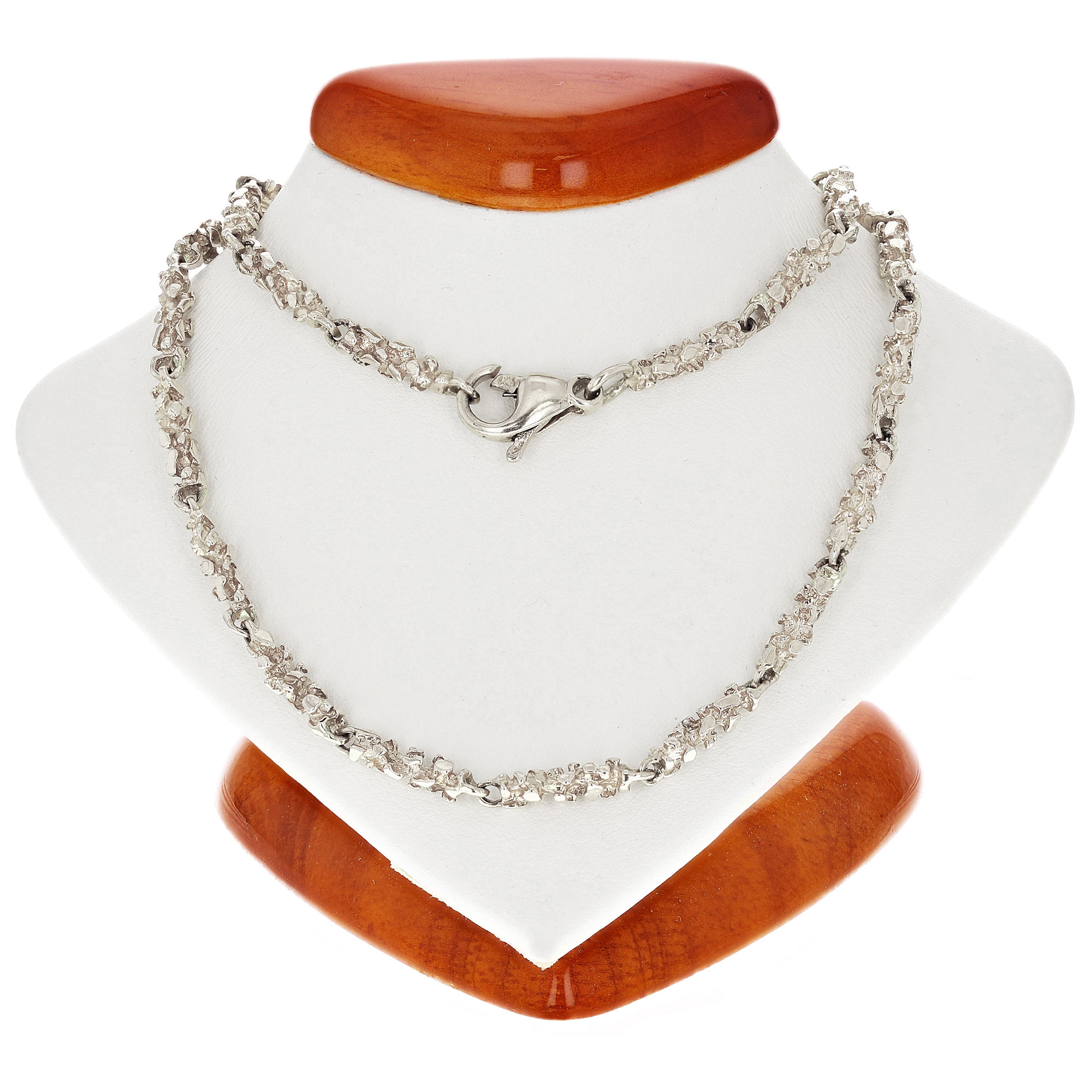 14k White Gold Solid Nugget Link Necklace 20" 4mm 25.1 grams - White,20"