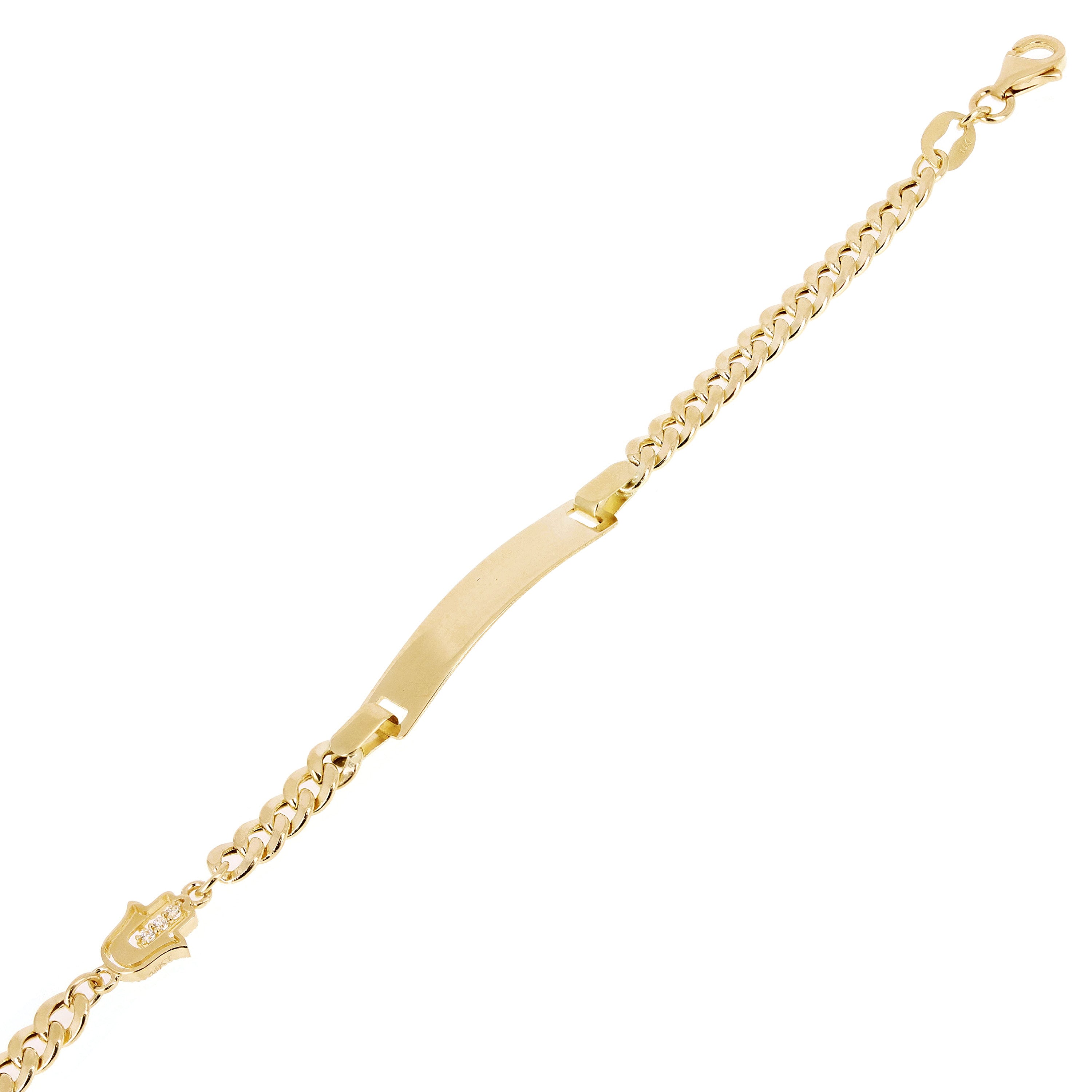 Italian 14k Yellow Gold Engravable Hamsa Cuban Baby Kids ID Bracelet 5.5" 2.7g